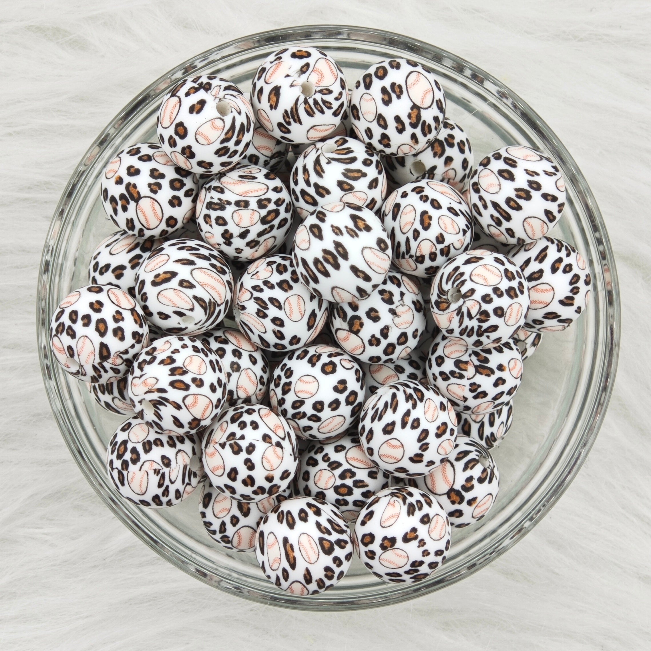 15mm baseball leopard Printed Silicone Beads 15mm