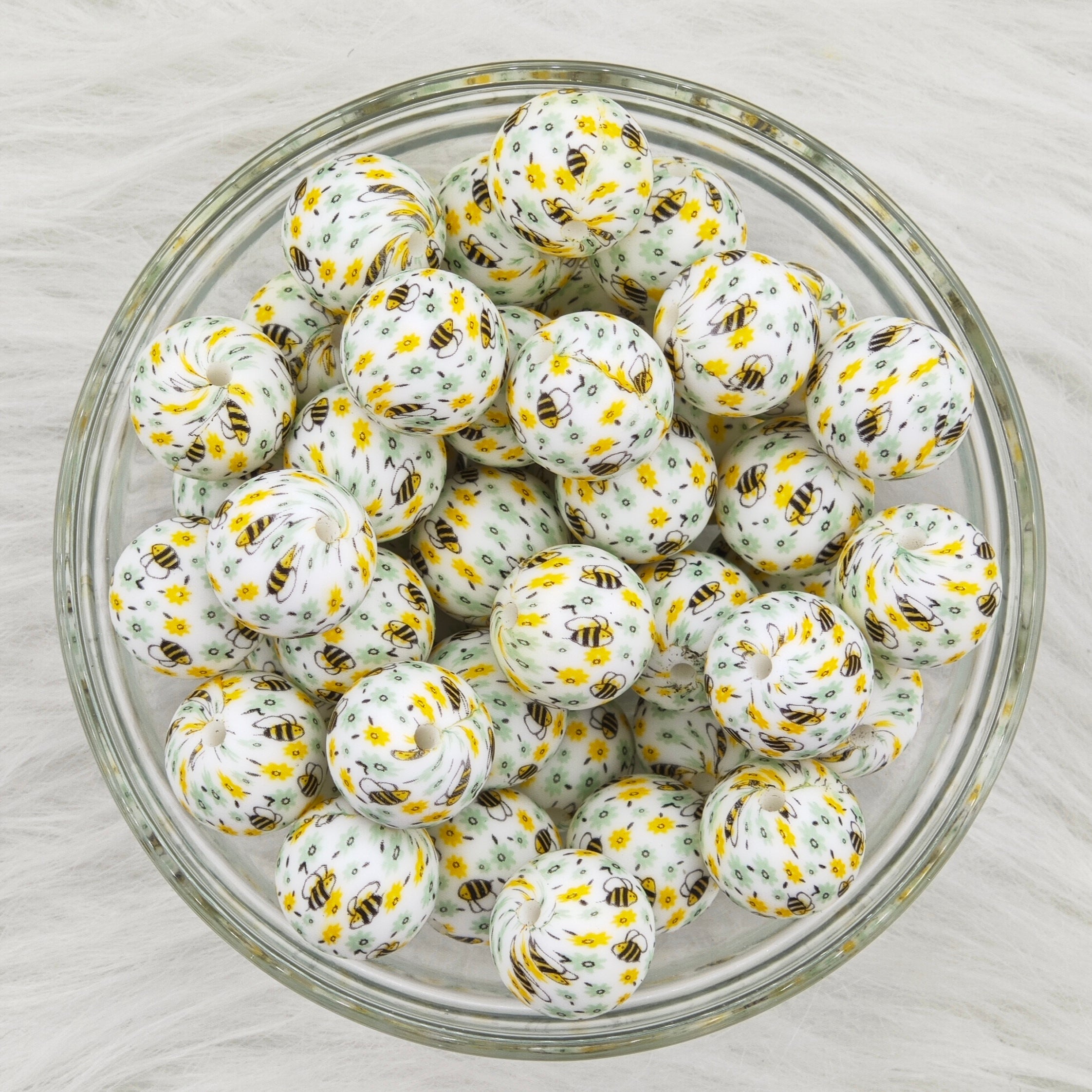 15mm yellow bees Printed Silicone Beads