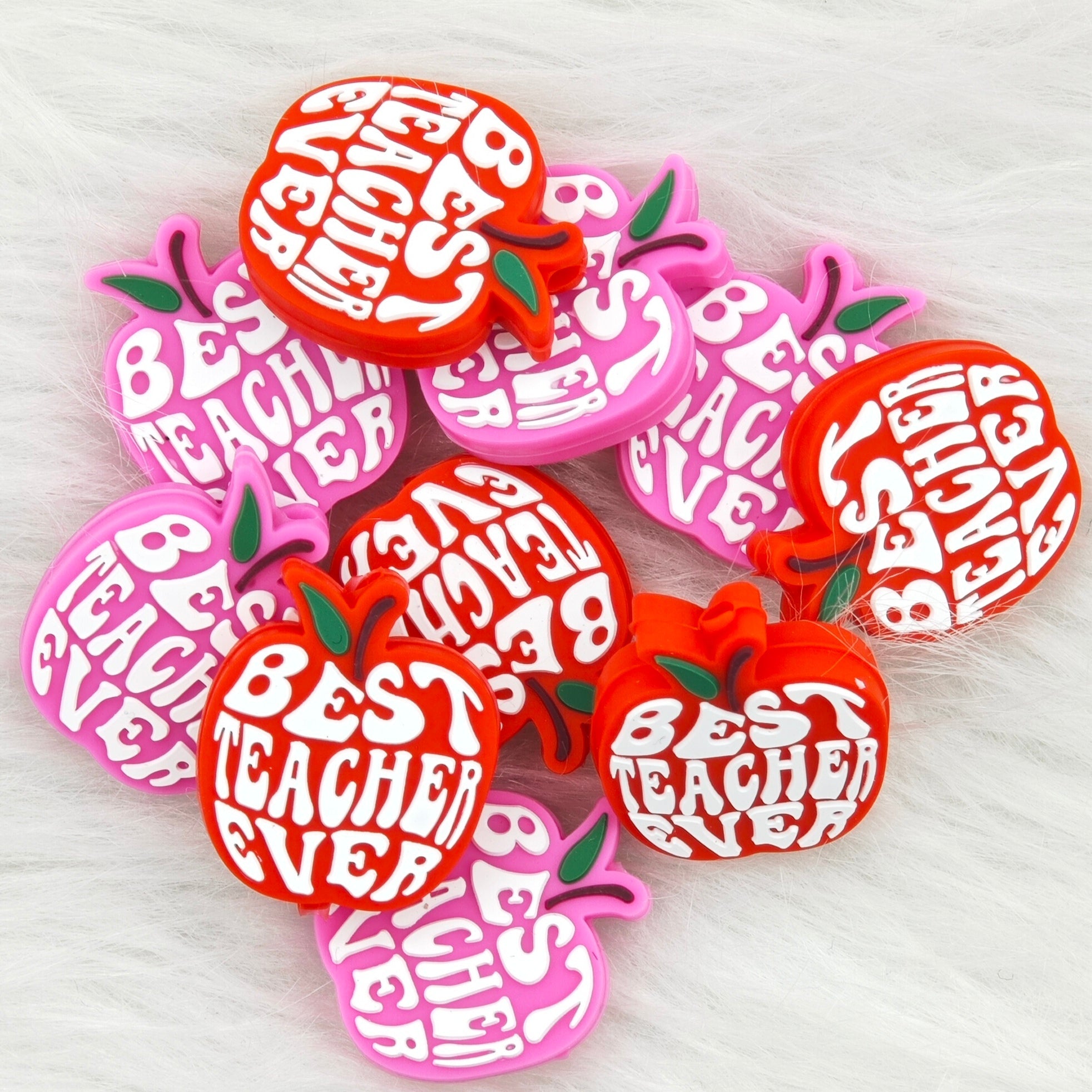 Best teacher ever apple Silicone Focal  Beads Wholesale