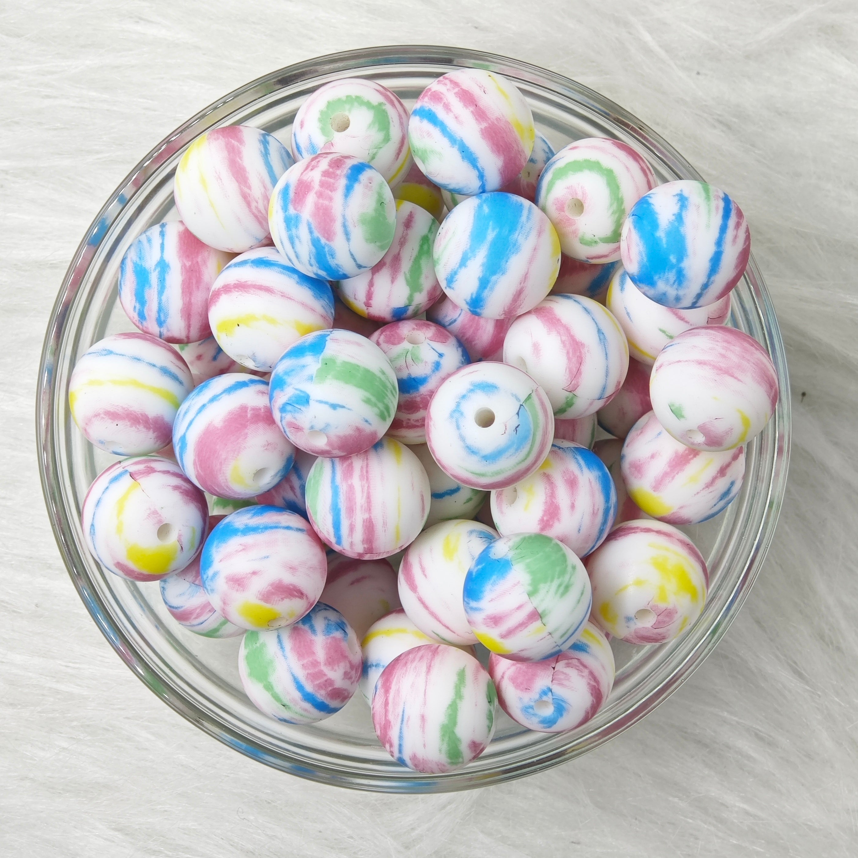 15mm colorful strips Printed Silicone Beads 15mm