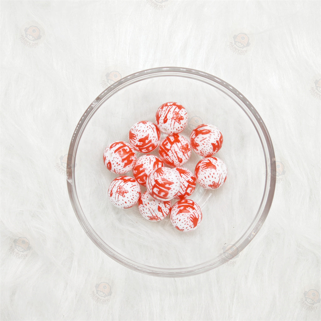 15mm Bloody Help Printed Silicone Beads 15mm