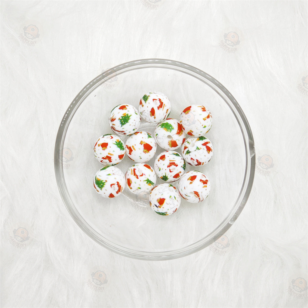 15mm Christmas Pattern Printed Silicone Beads 15mm