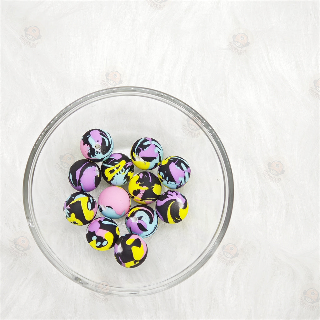 15mm Dark Colorful Printed Silicone Beads 15mm