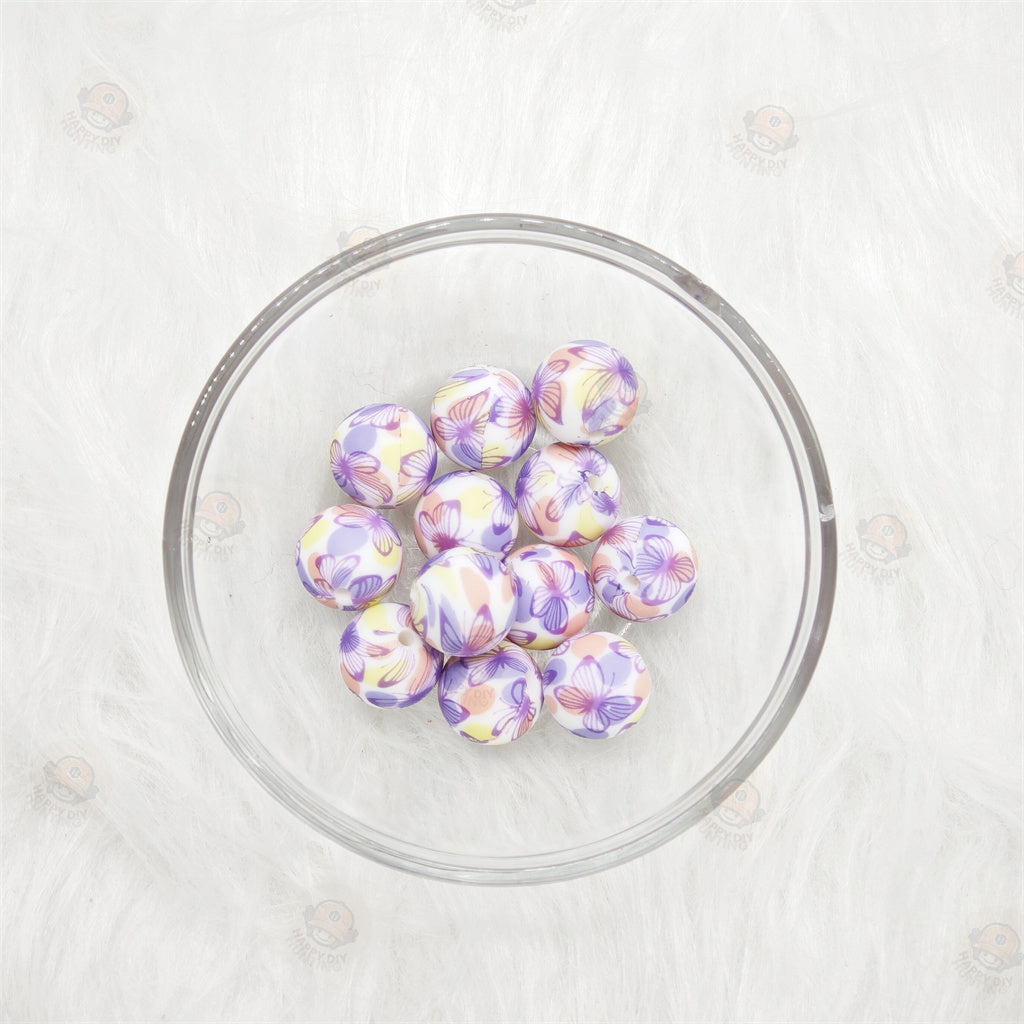 15mm Flower butterfly Printed Silicone Beads 15mm