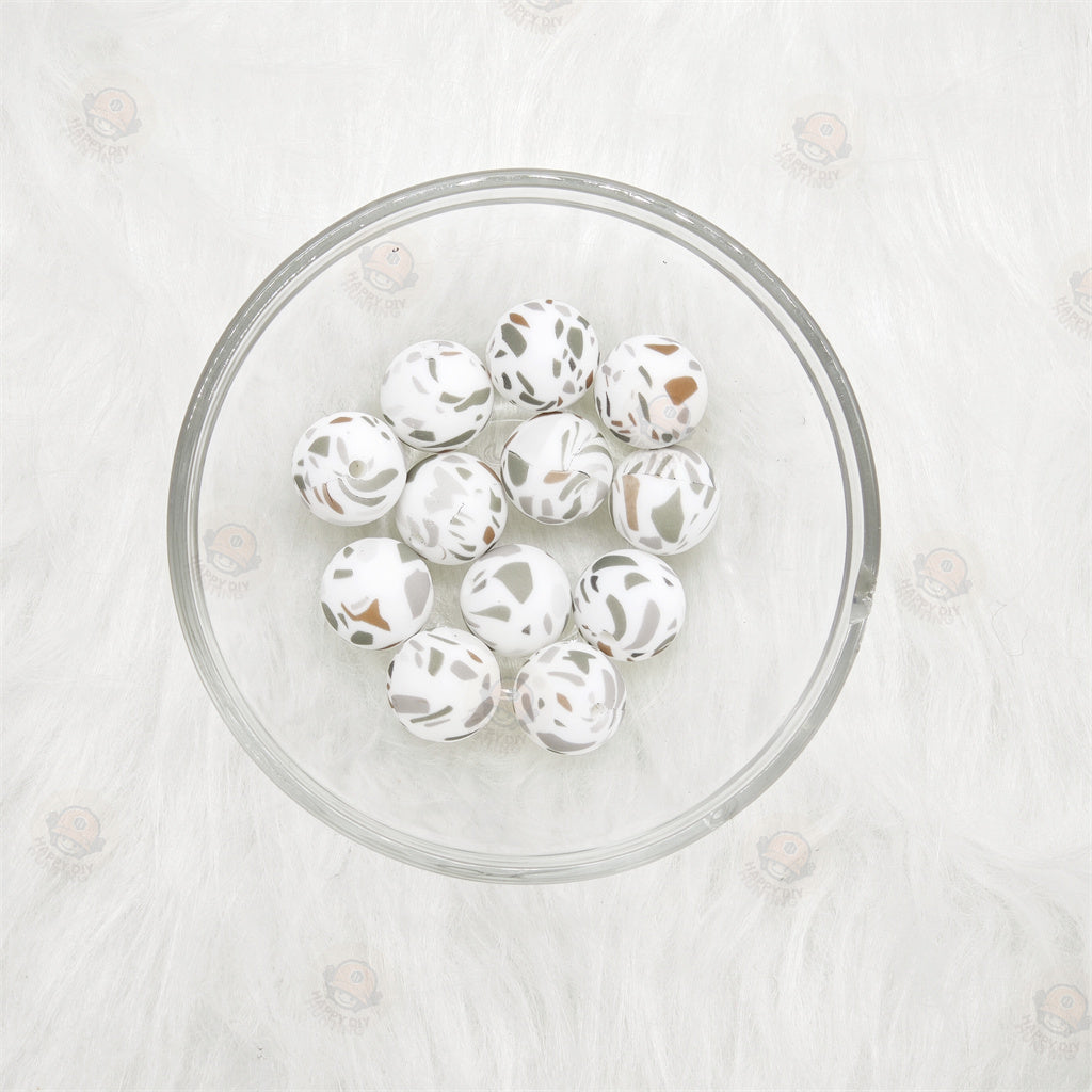 15mm Gray dots Printed Silicone Beads 15mm
