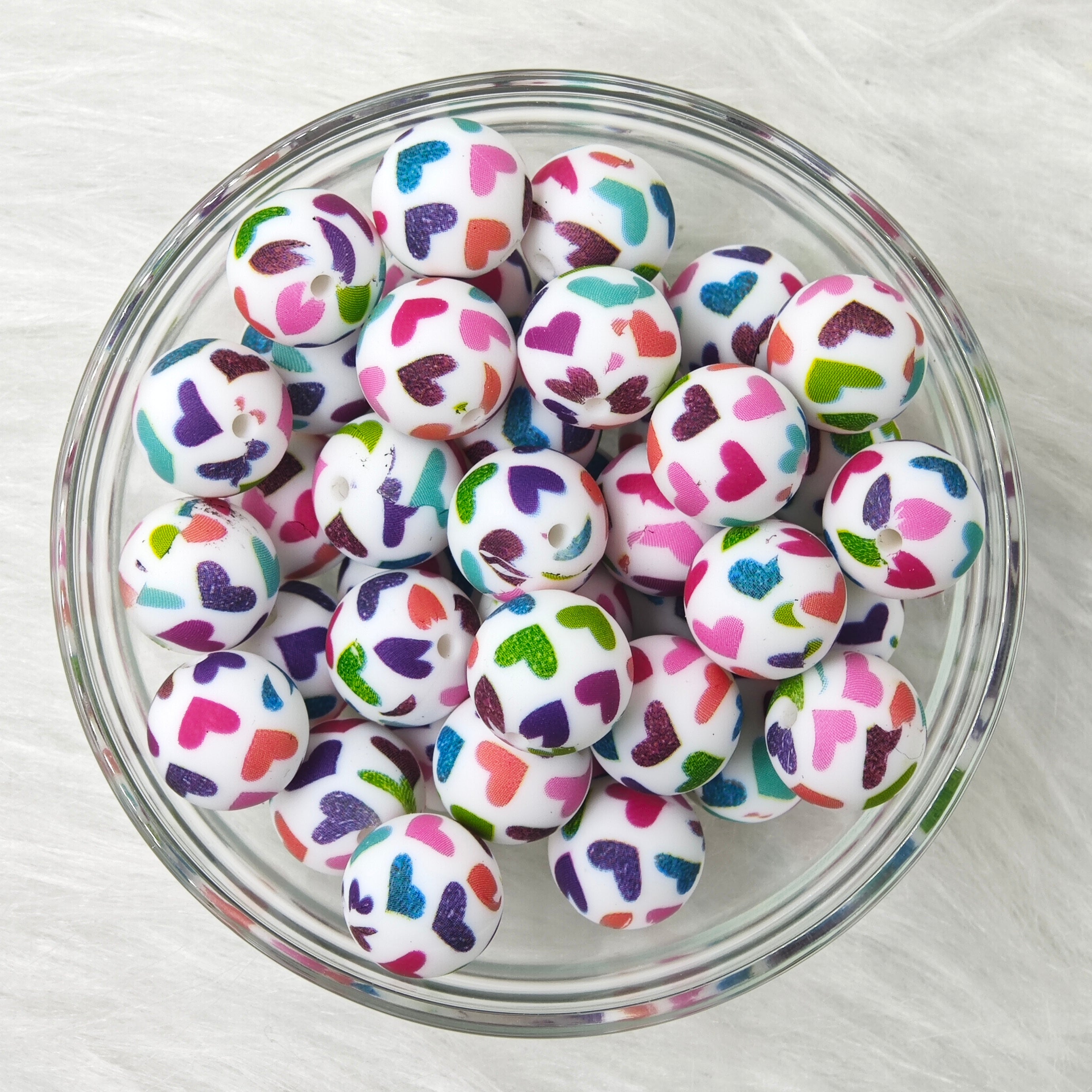 15mm colorful hearts  Printed Silicone Beads 15mm