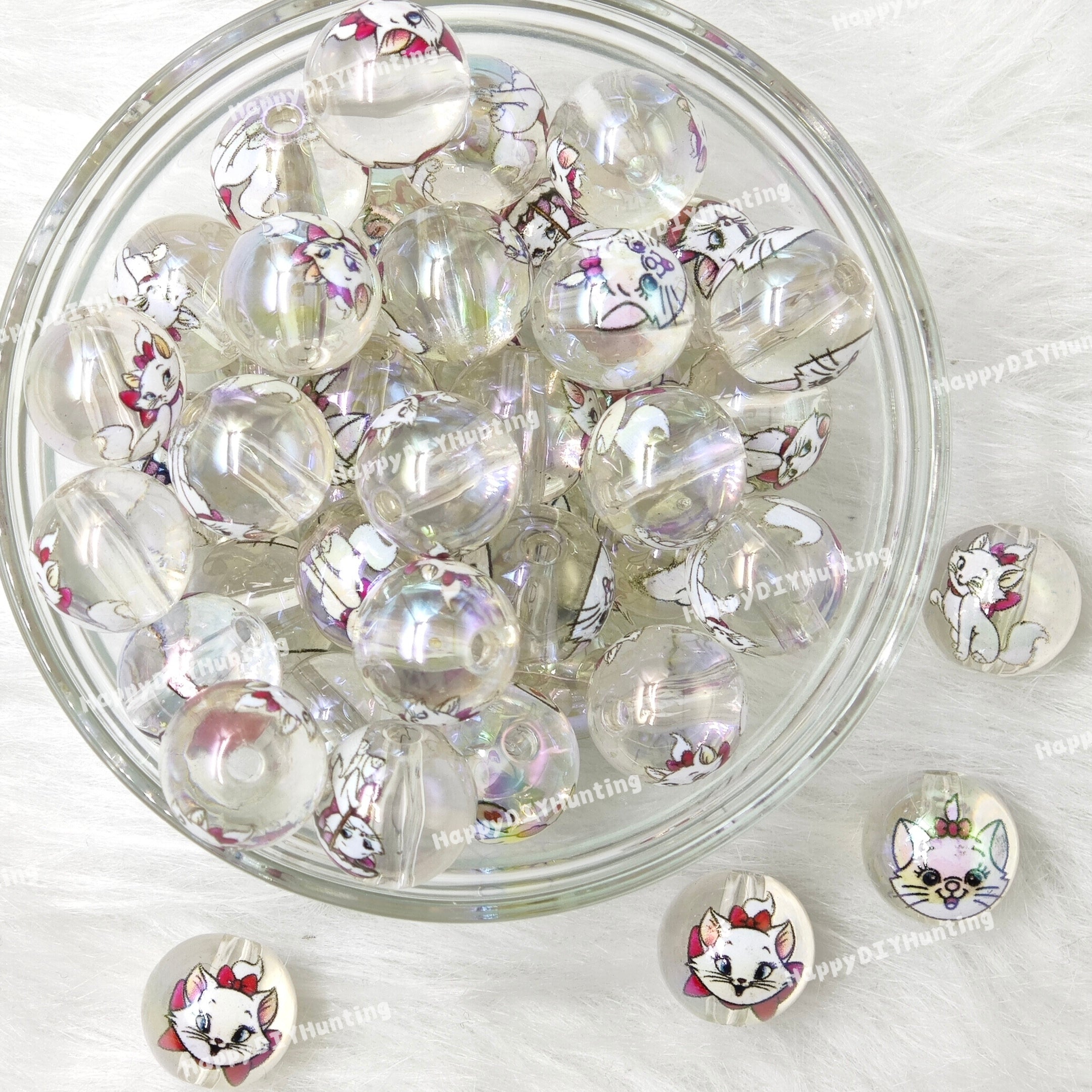16mm, Cute Cat Round Acrylic Beads