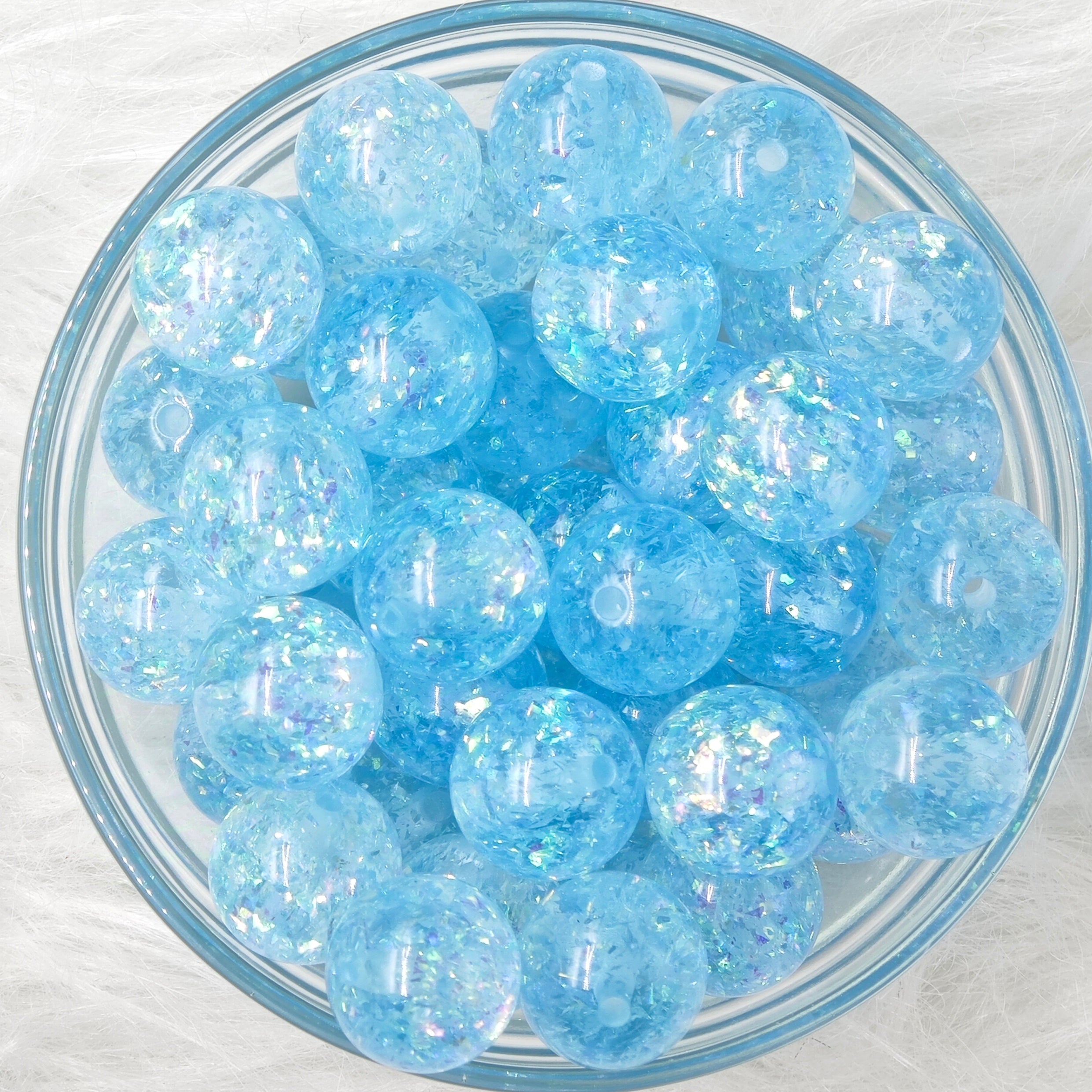 16mm, Glitter Round  Blue Acrylic Beads