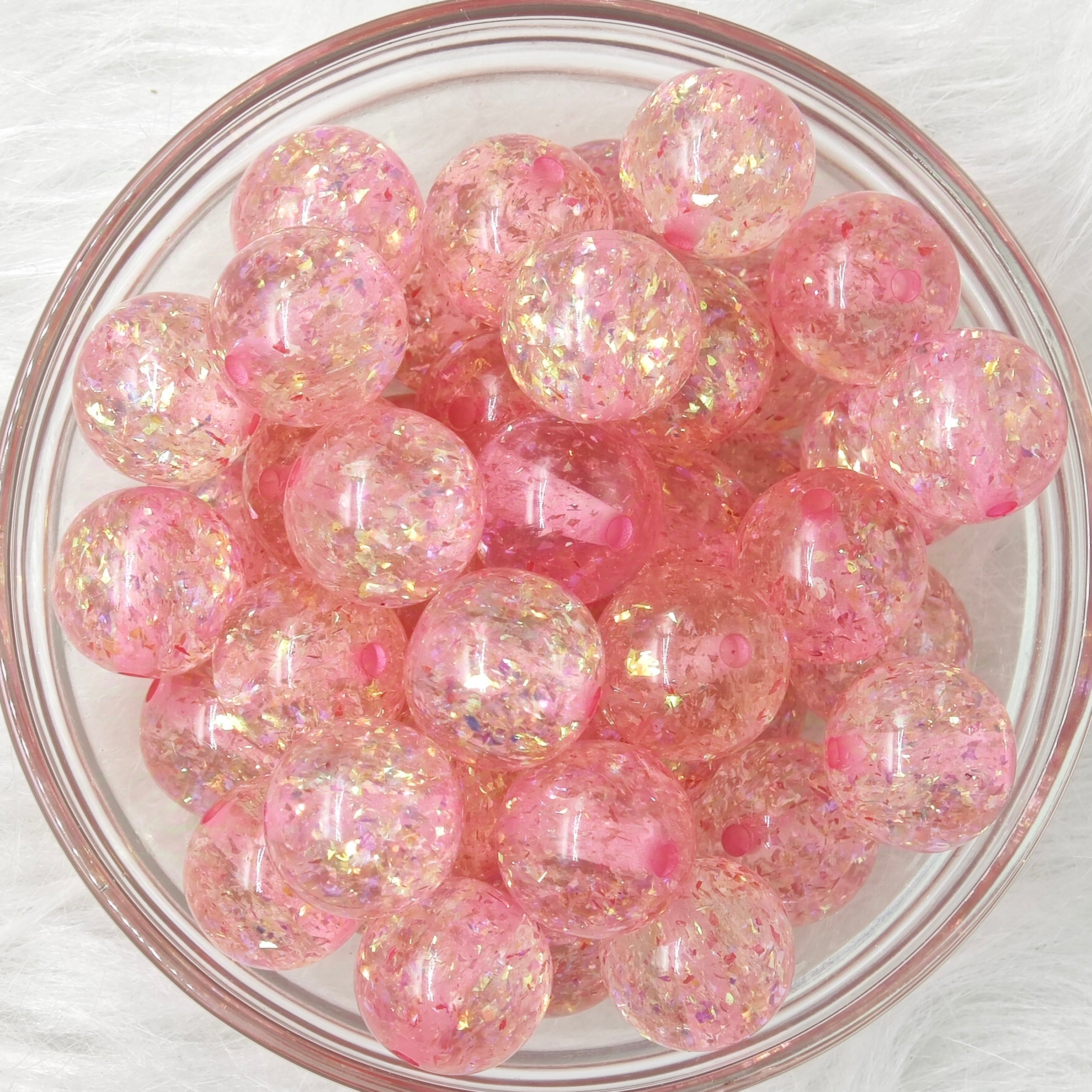 16mm, Glitter Round Pink Acrylic Beads