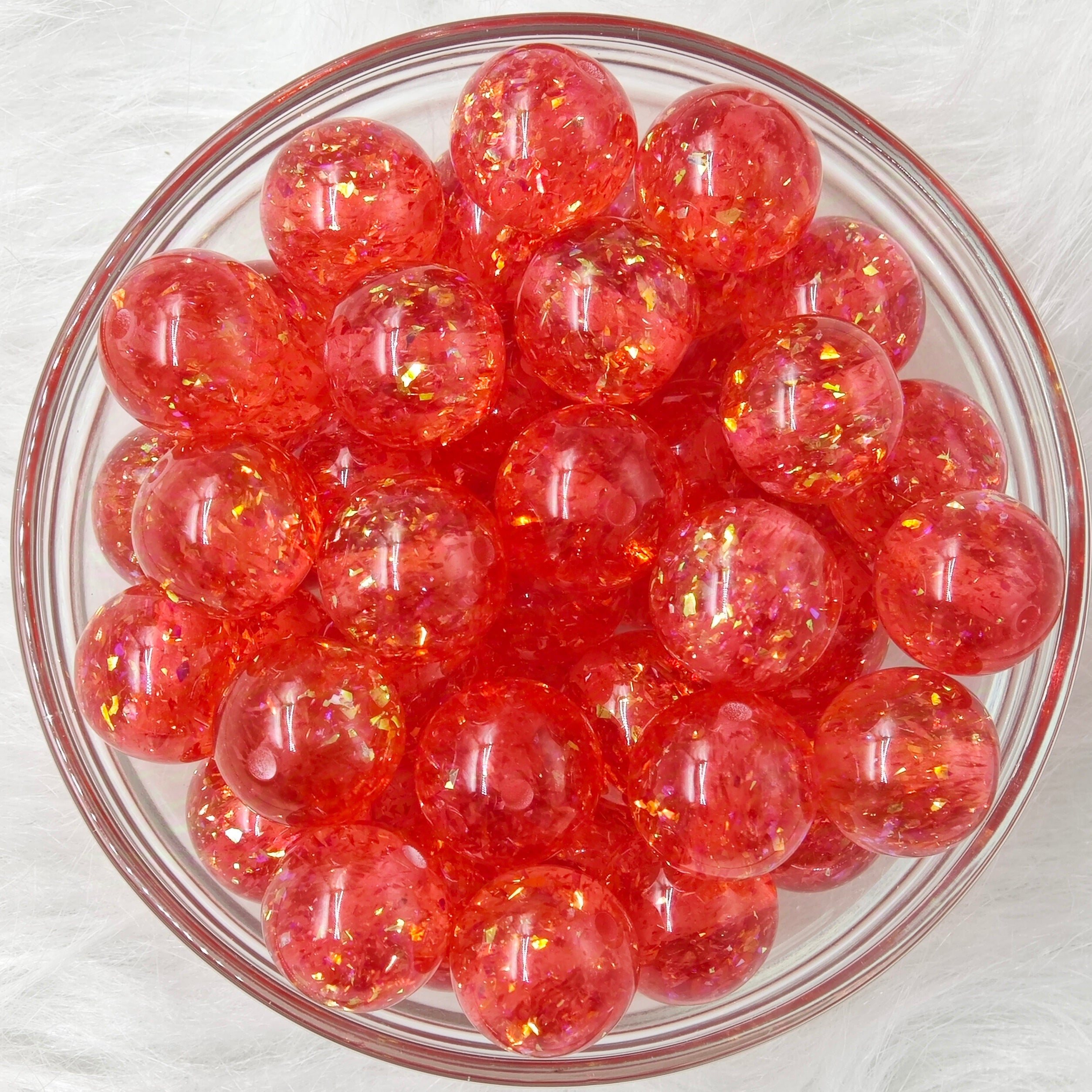 16mm, Glitter Round  Red Acrylic Beads