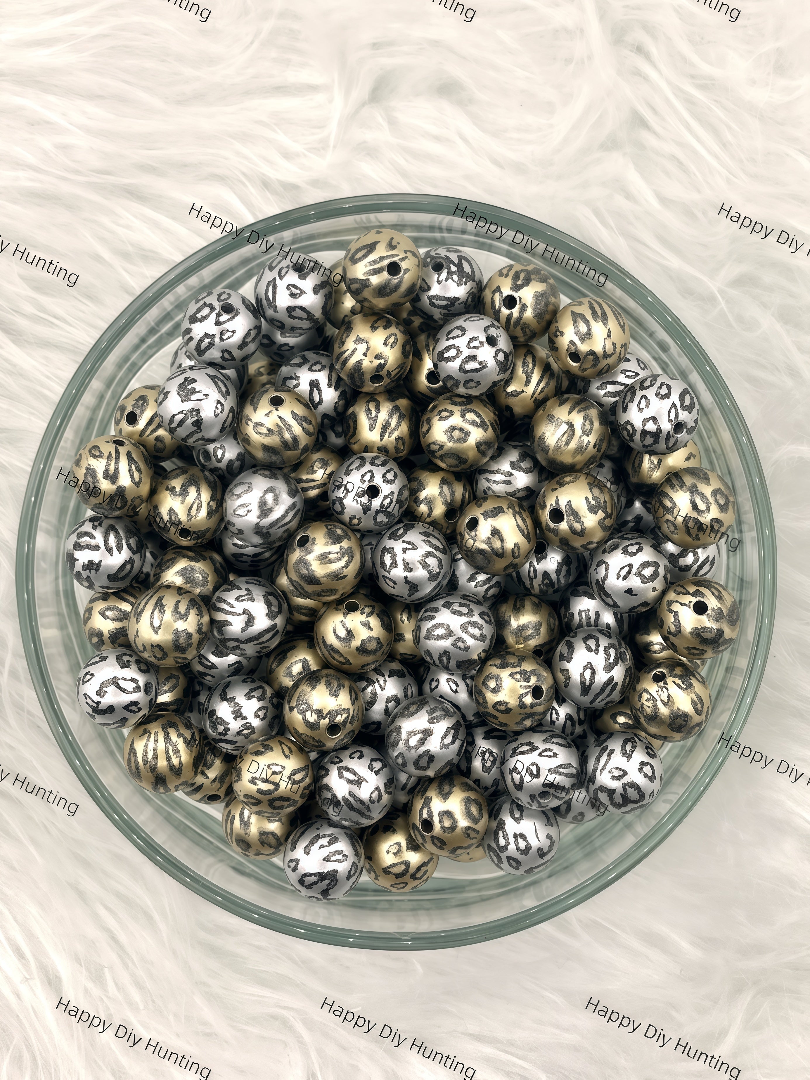 16mm Gold and Sliver Leopard Print Round Acrylic Beads Wholesale