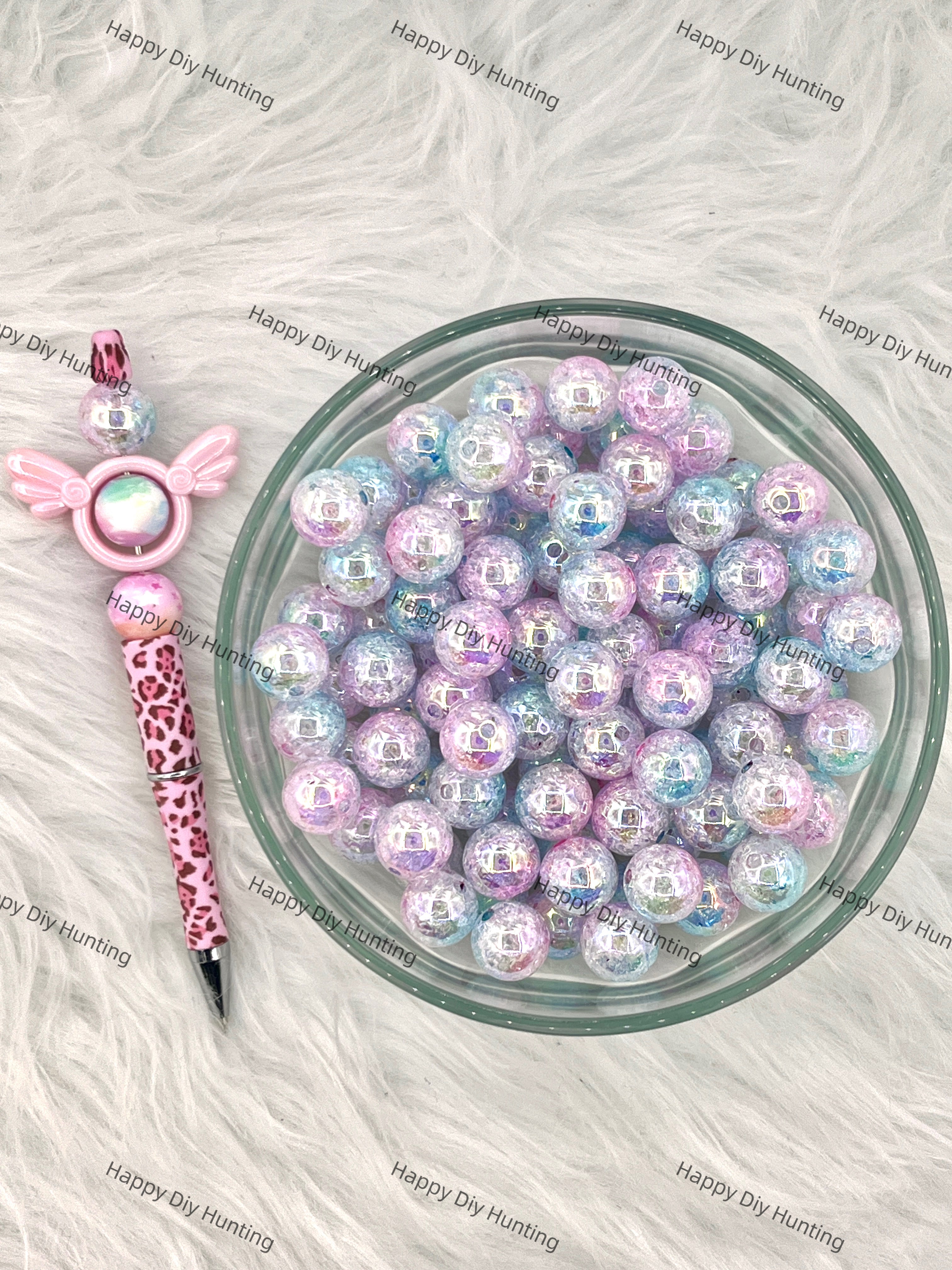 16mm Purple and Blue Gradient Obrent Round Crackle Acrylic Beads