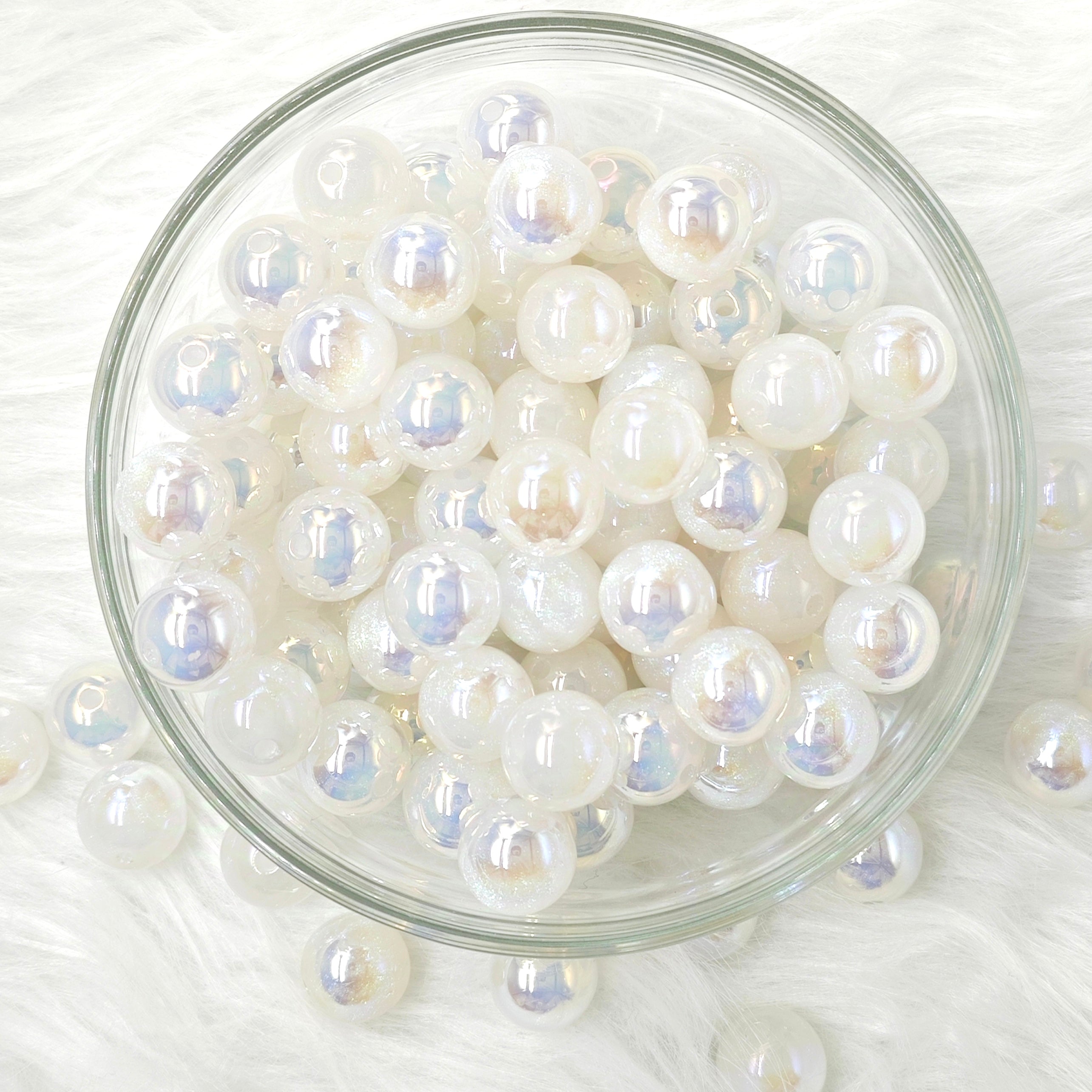 16mm, UV Coated Shiny Round White Acrylic Beads