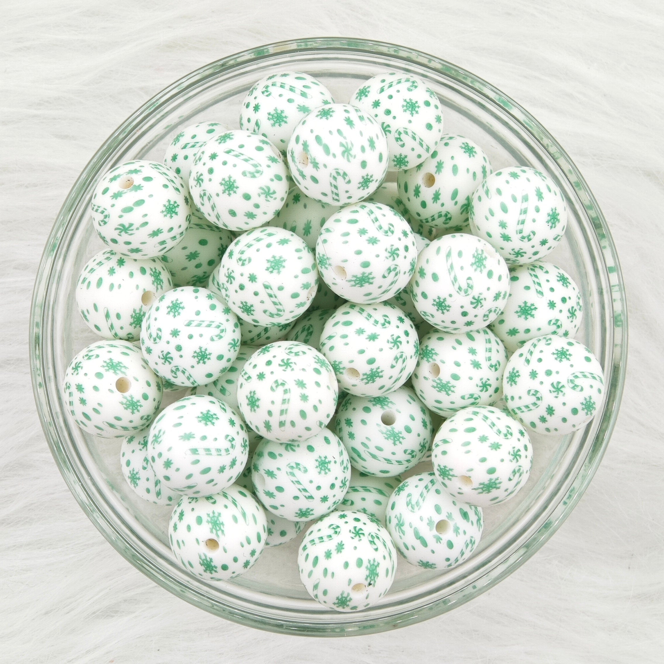 15mm green snowflakes Printed Silicone Beads 15mm
