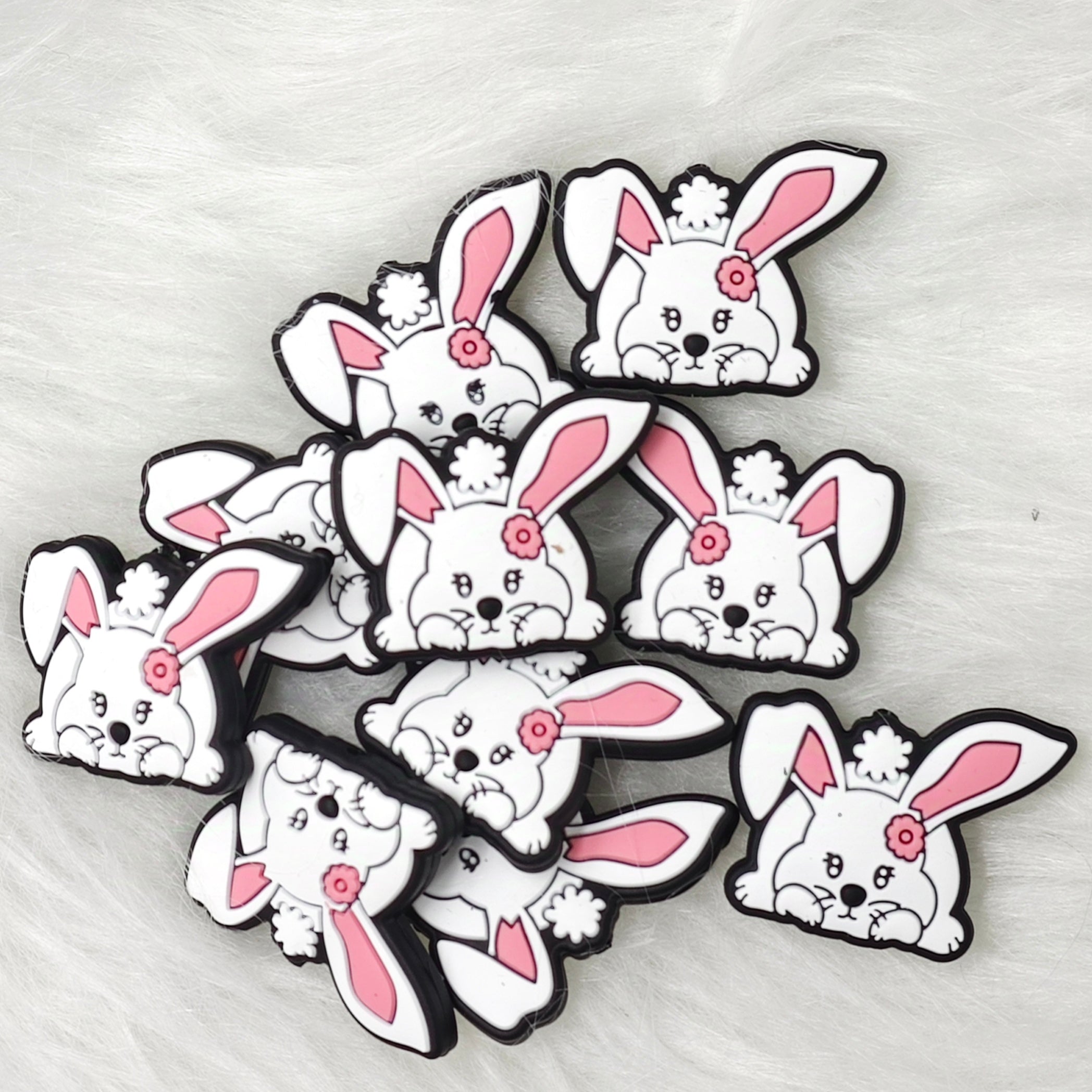 Cute Rabbit head silicone focal beads for Easter Day