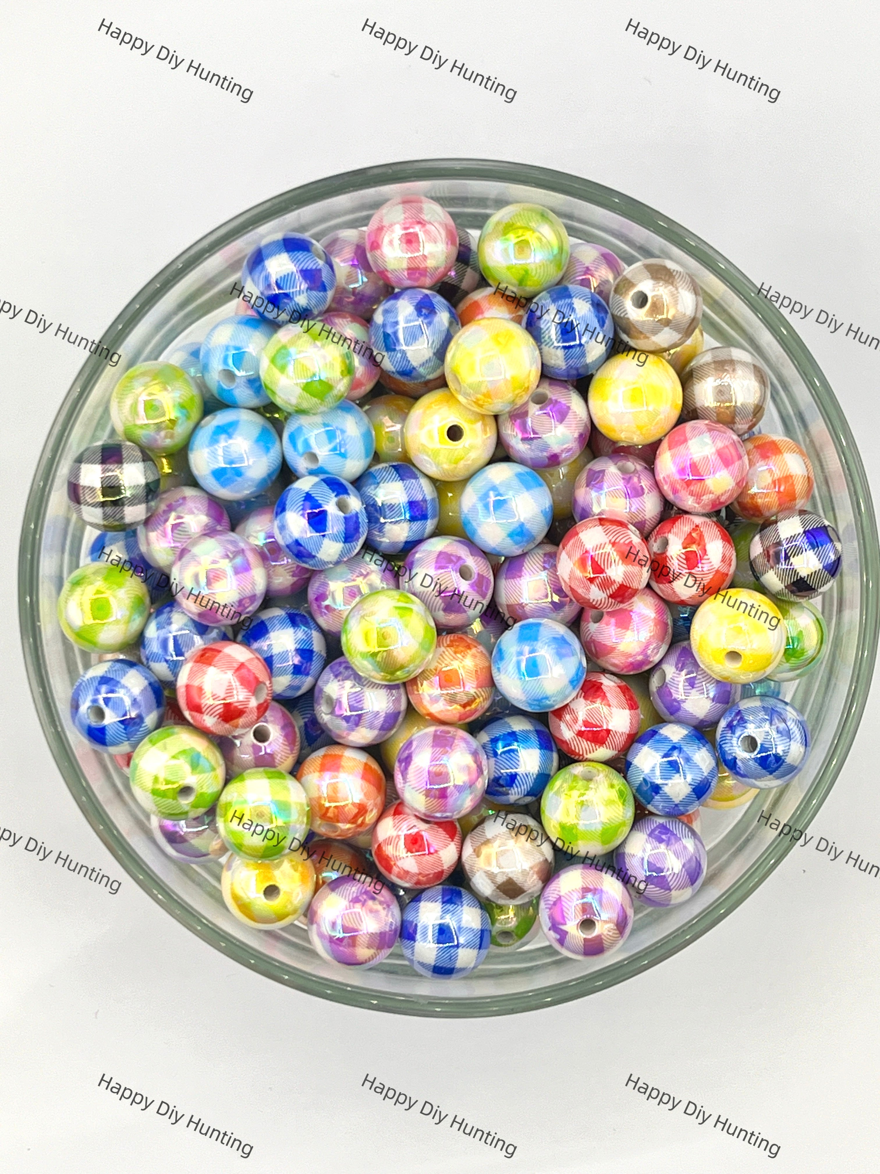 16mm Round Checkered crylic Beads，Mixed Color