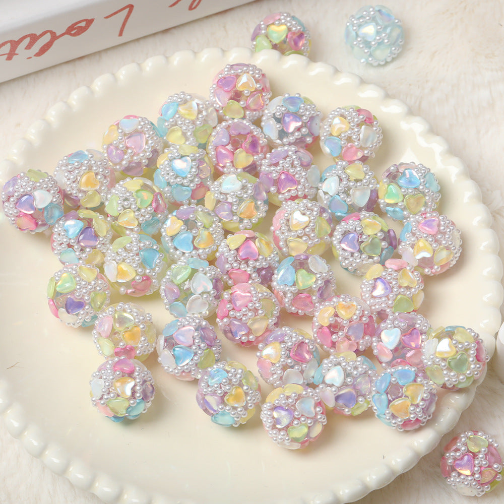 20mm,Fancy Round Beads with Hearts and Pearls