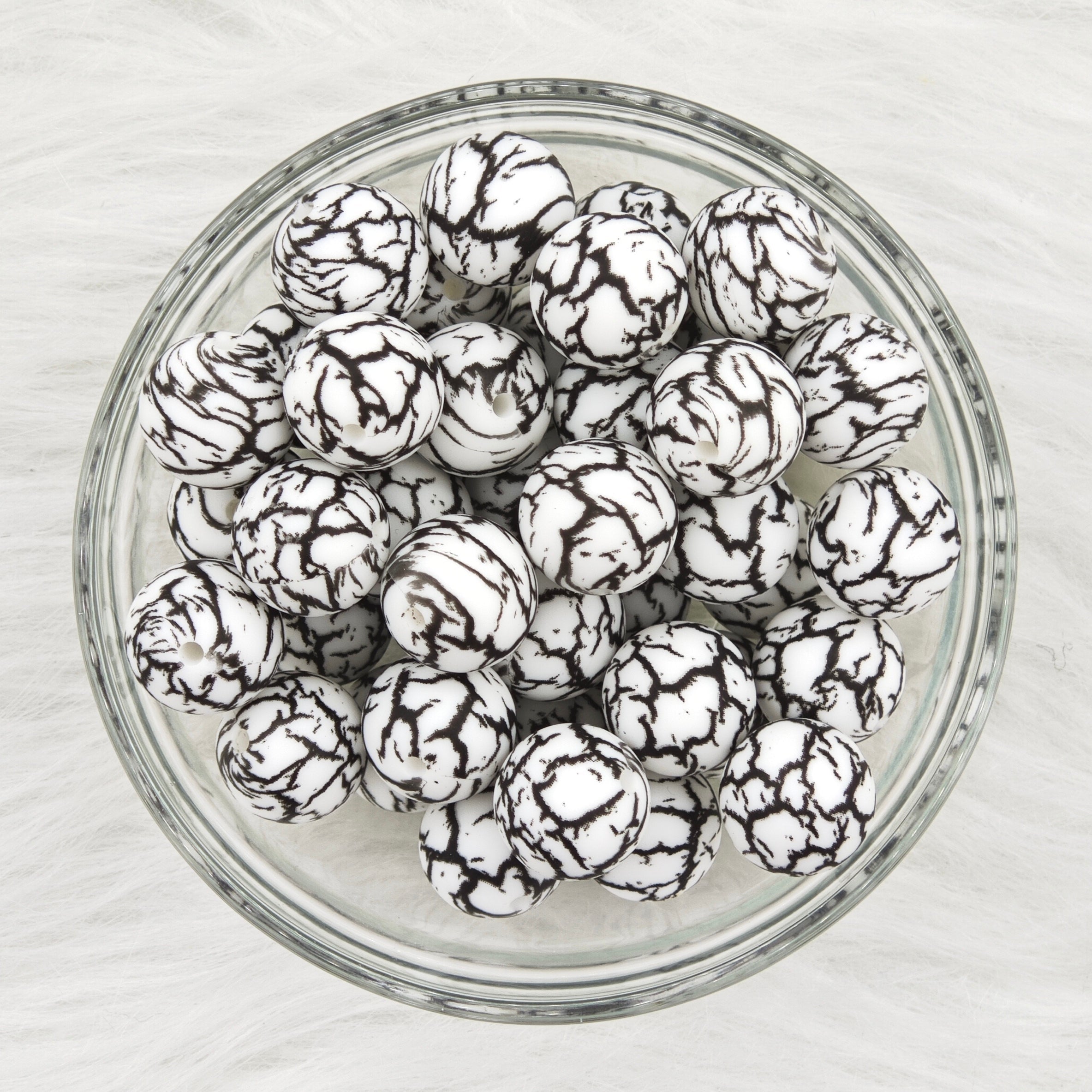 15mm Black Strip White Background Printed Silicone Beads 15mm