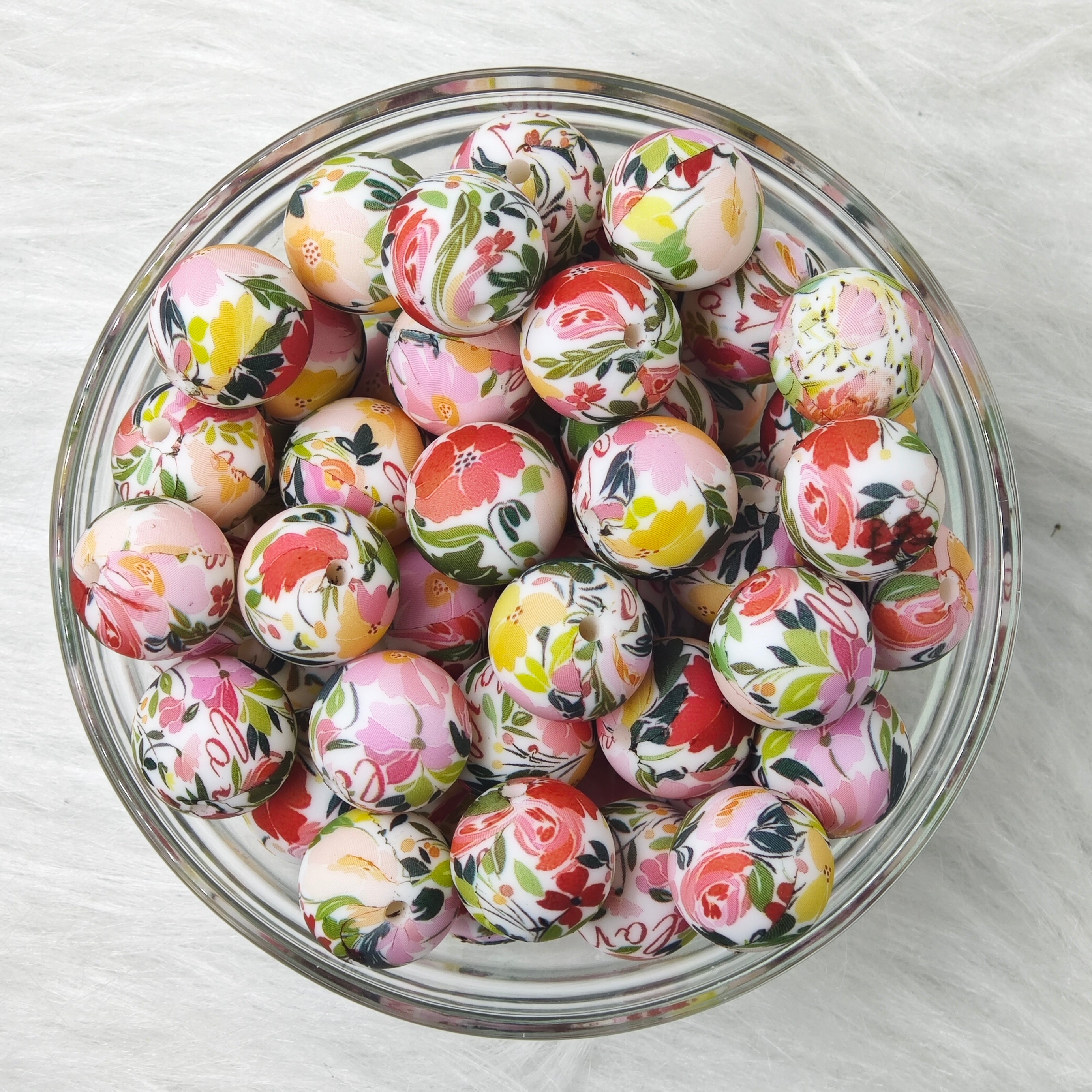 15mm colorful flower Printed Silicone Beads 15mm