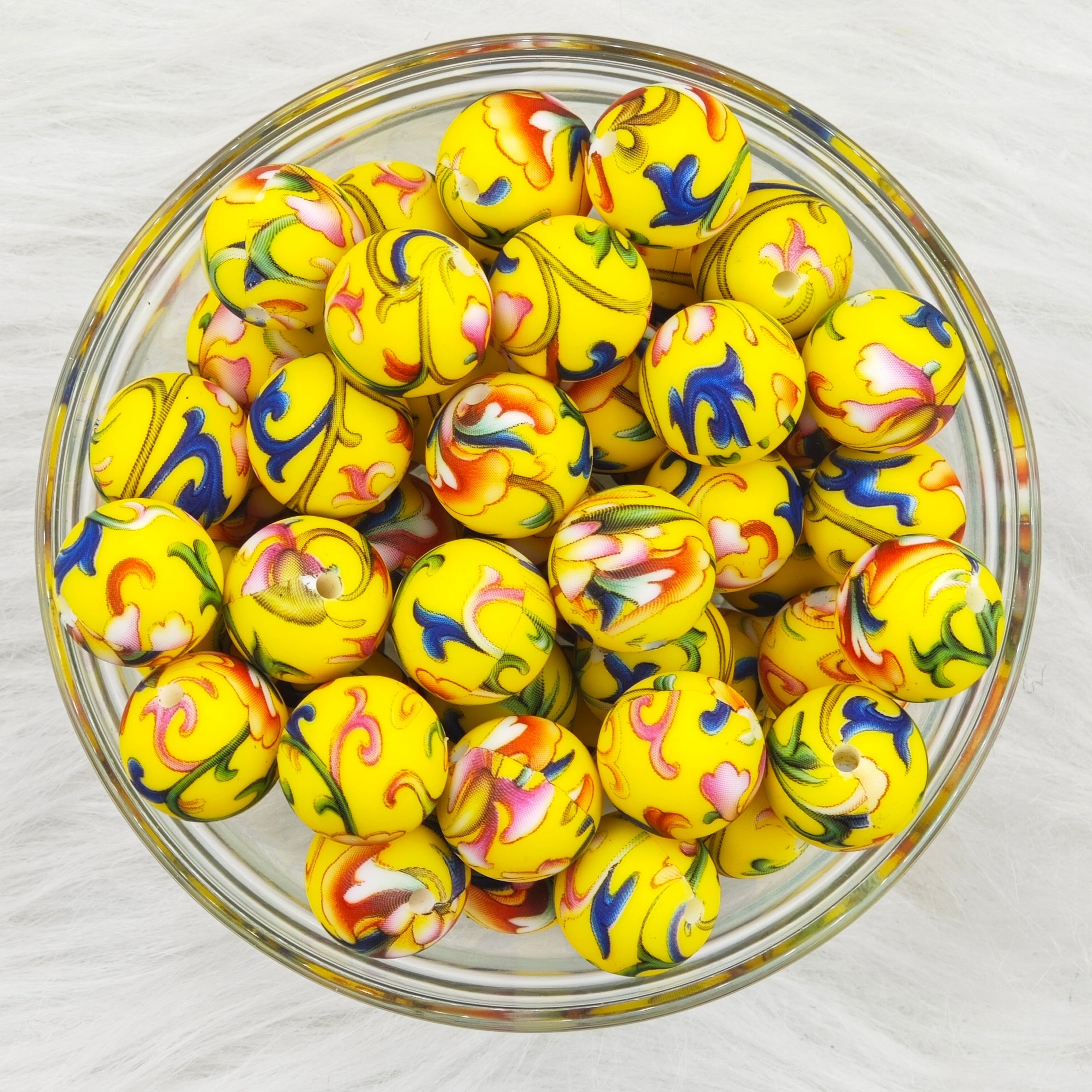 15mm flowers yellow background Printed Silicone Beads