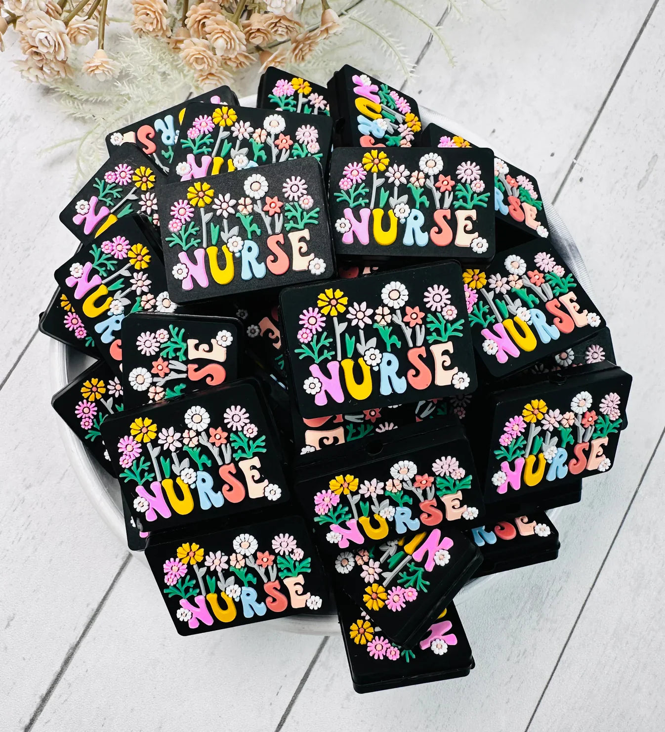 Nurse Silicone Focal Beads Flower Nurse Focal Beads Nurse Gifts