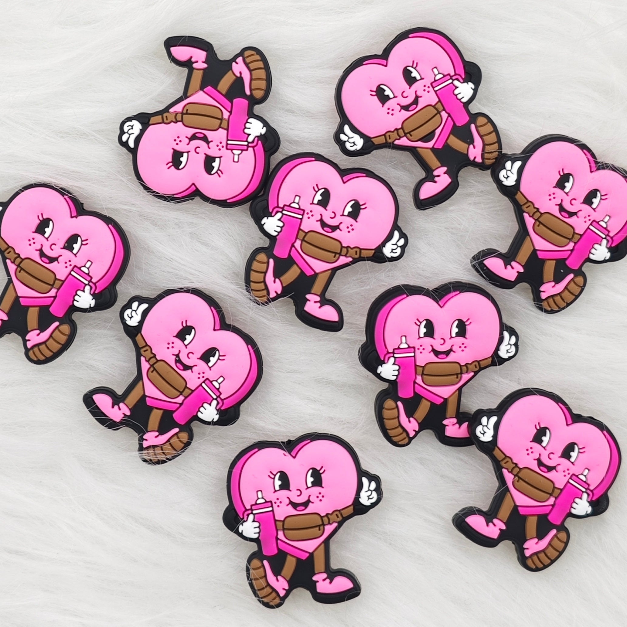 Pink teaching heart Silicone Focal Beads Wholesale