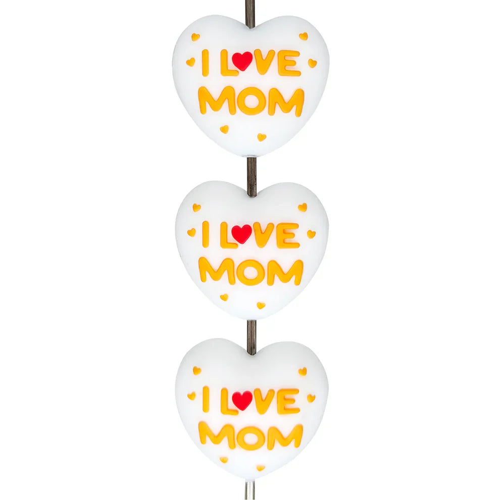 3D I Love Mom Heart Silicone Focal Beads Wholesale Sayings Focal Beads