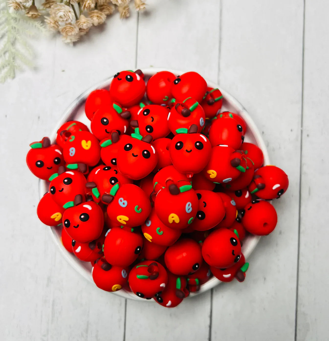 3D ABC Apple Silicone Focal Beads, 3d Focal Beads wholesale, Teaching focal beads