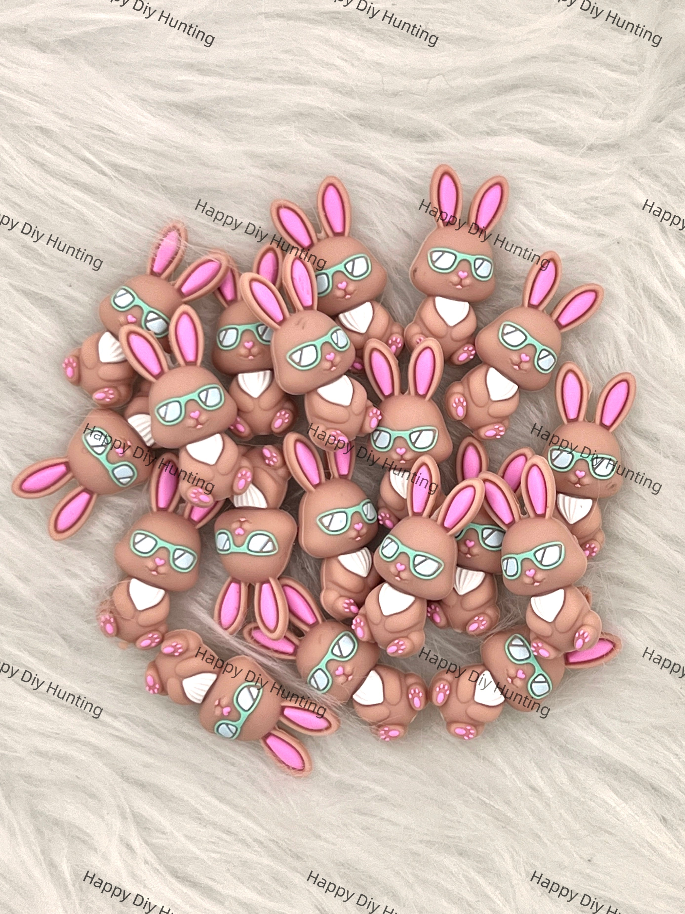 3D Cool Rabbit With Sunglasses Silicone Focal Beads Wholesale