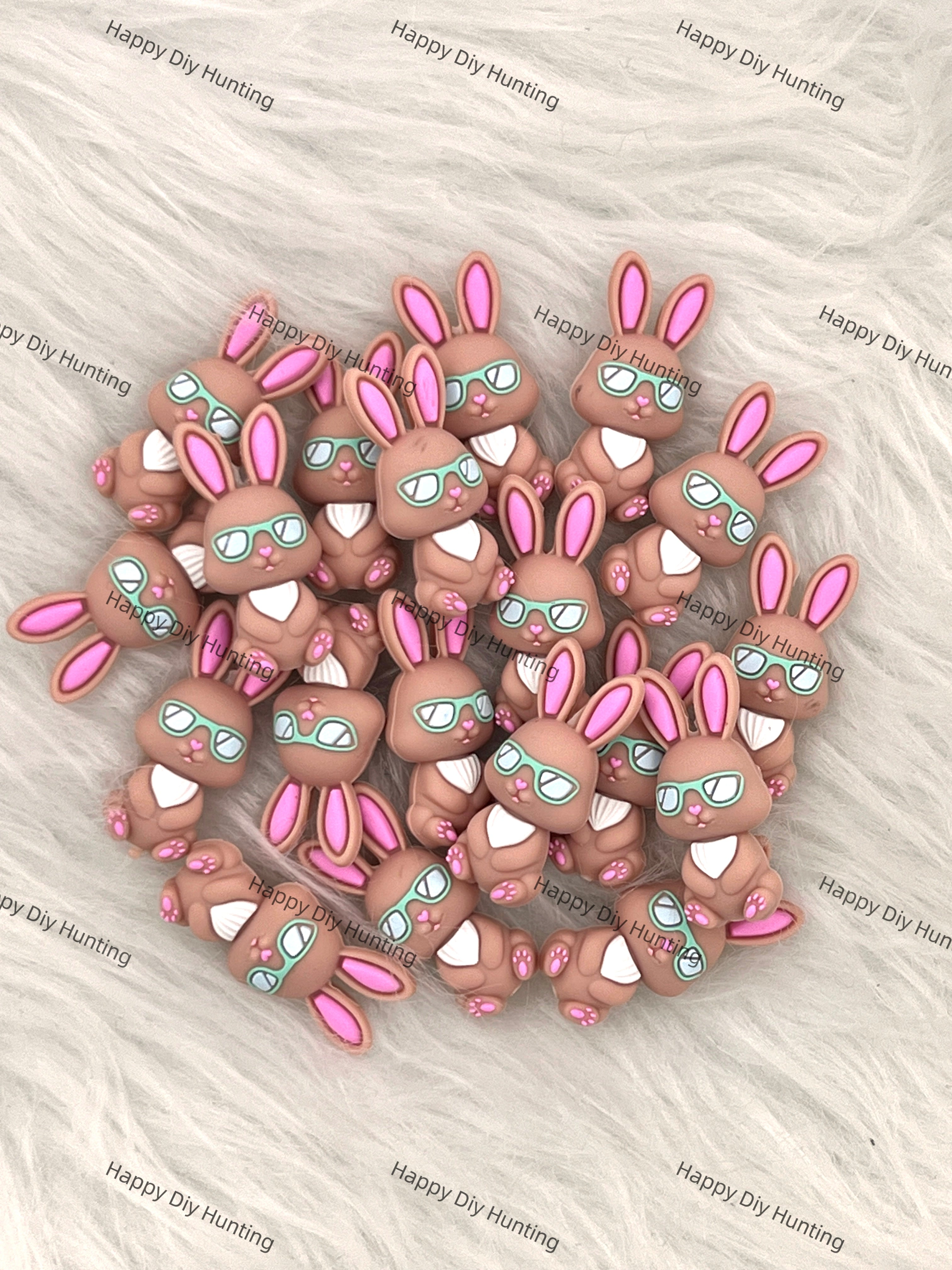 3D Cool Rabbit With Sunglasses Silicone Focal Beads Wholesale