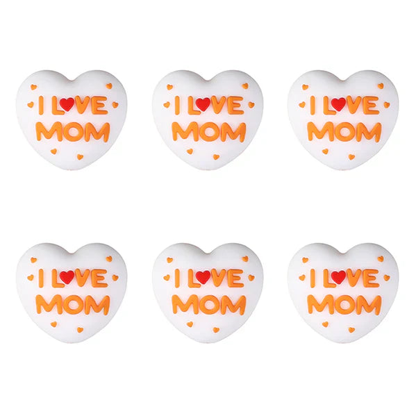 3D I Love Mom Heart Silicone Focal Beads Wholesale Sayings Focal Beads