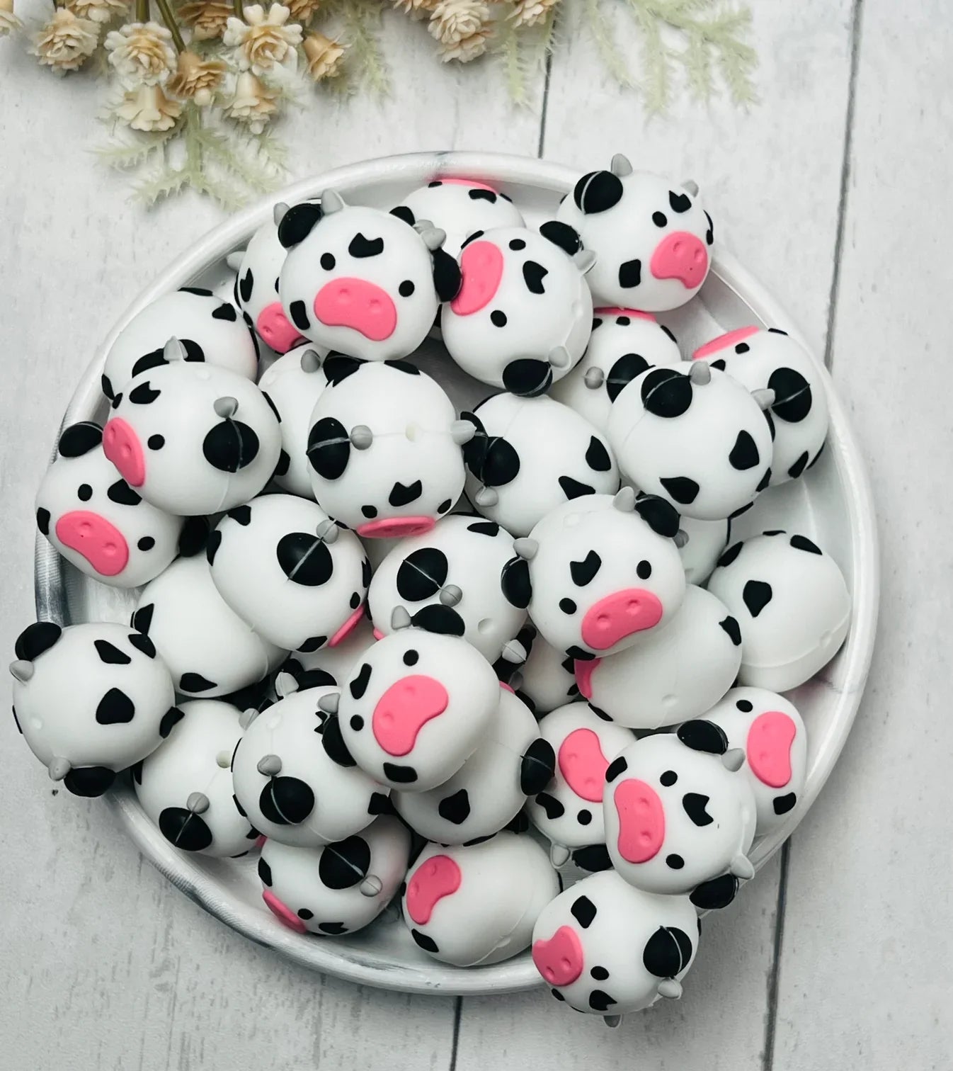3D Milk Cow Silicone Focal Beads Wholesale, Animal Focal Beads