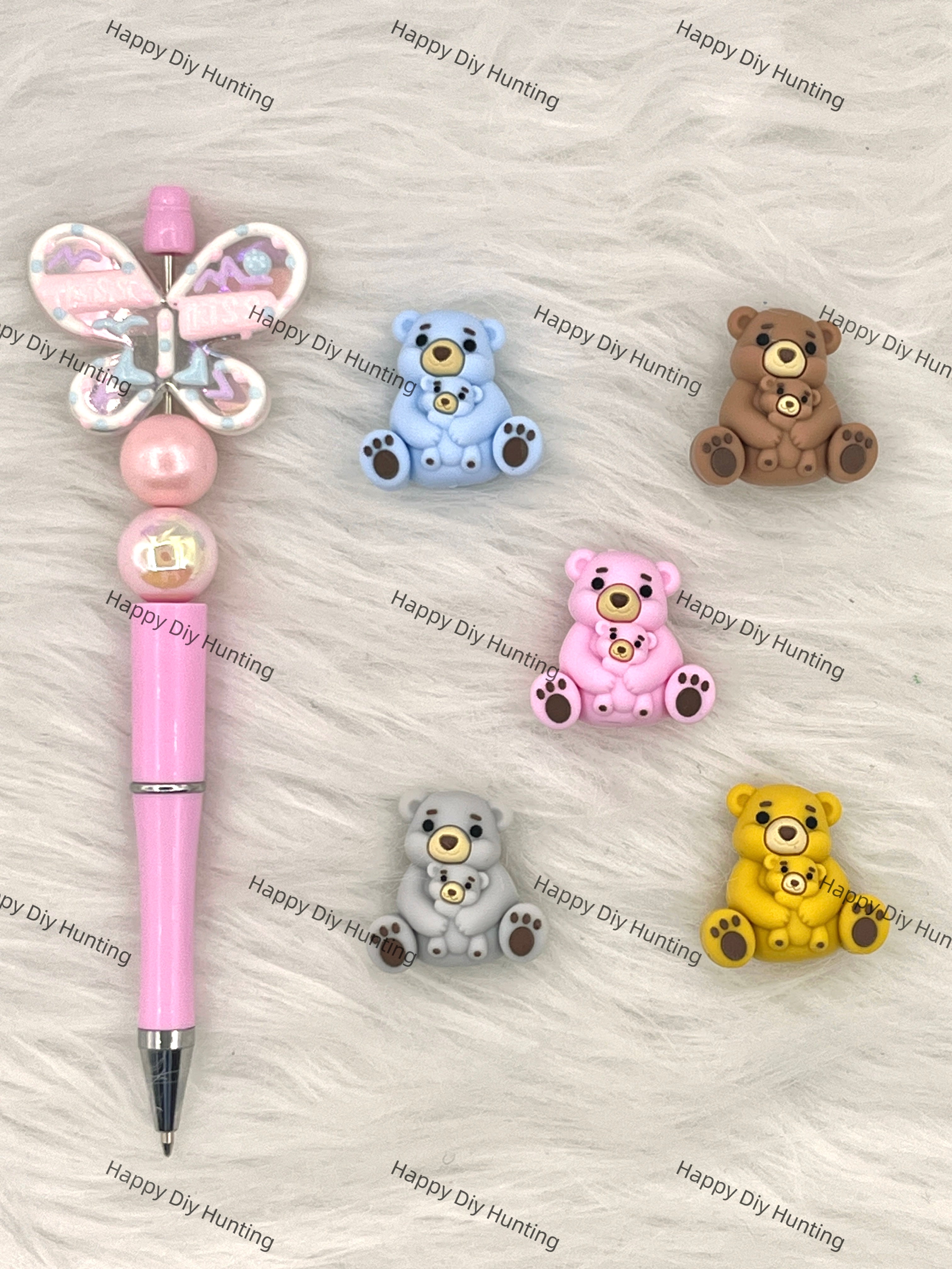 3D Parent-Child Teddy Bear Silicone Focal Beads Wholesale, Animals silicone focal beads for pens