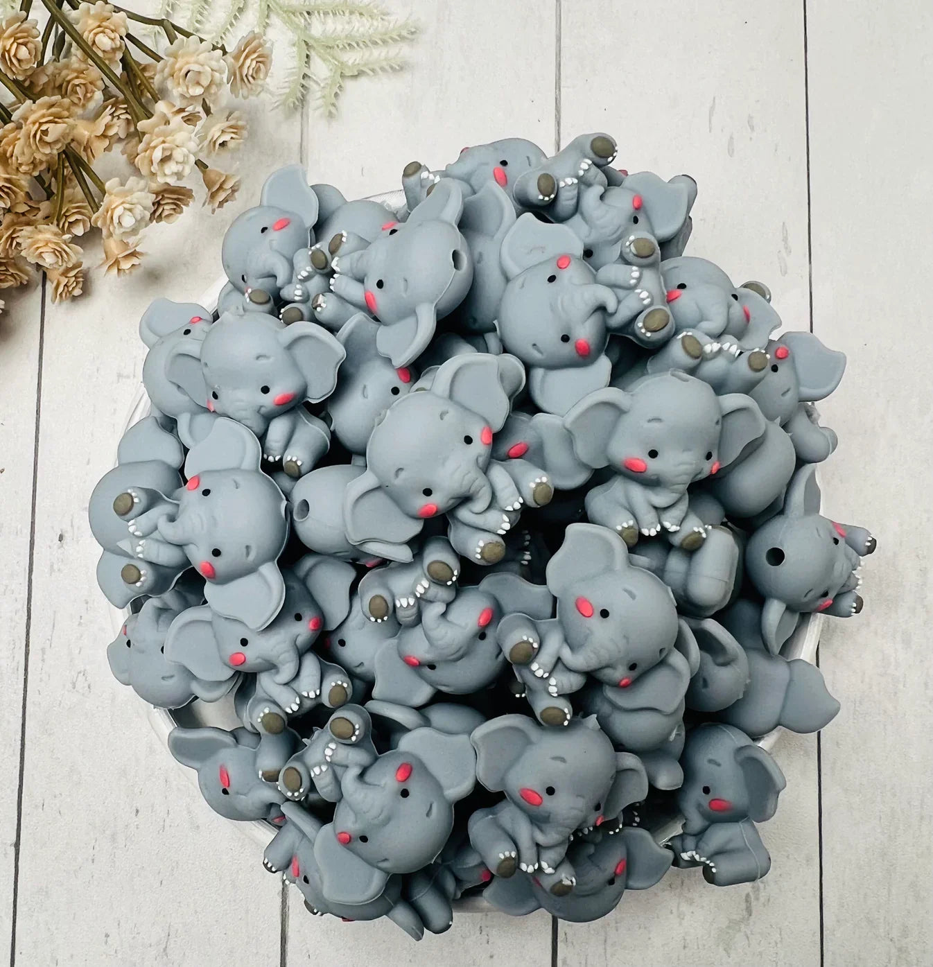 3D Sitting Elephant Silicone Focal Beads Wholesale, Animal Shaped Beads