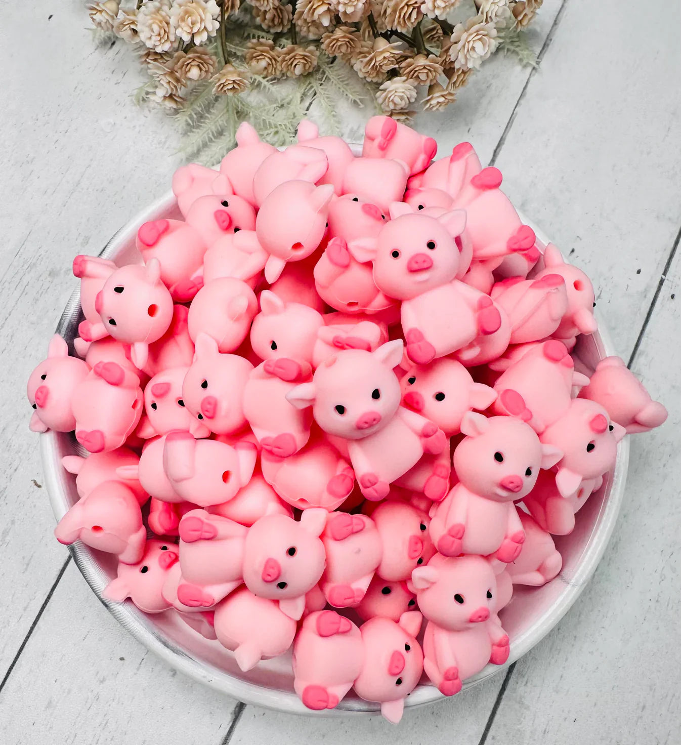 3D Sitting Pig Silicone Focal Beads Wholesale, Animal Shaped Beads