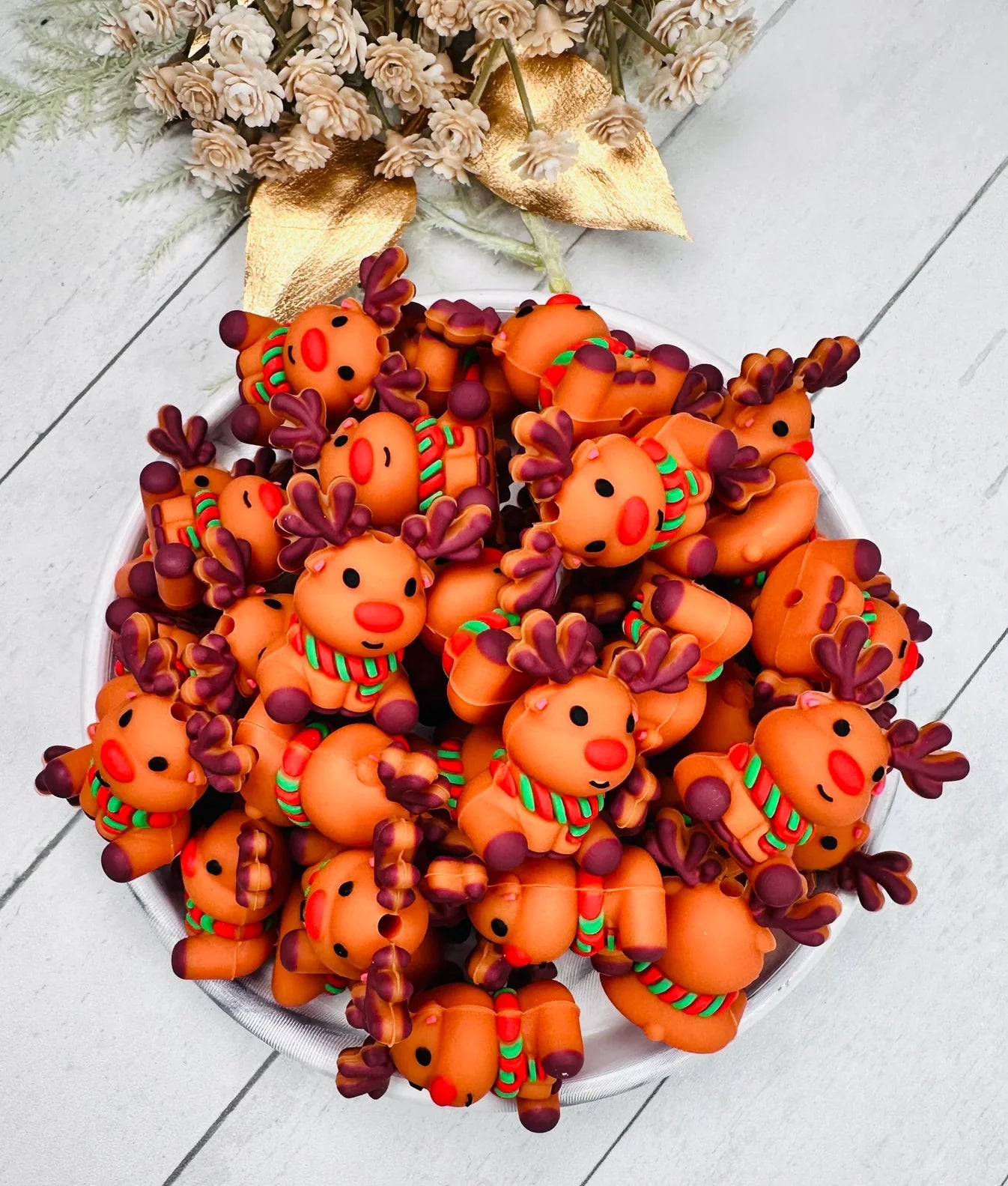 3D Sitting Reindeer Silicone Focal Beads, Animal Shaped Beads