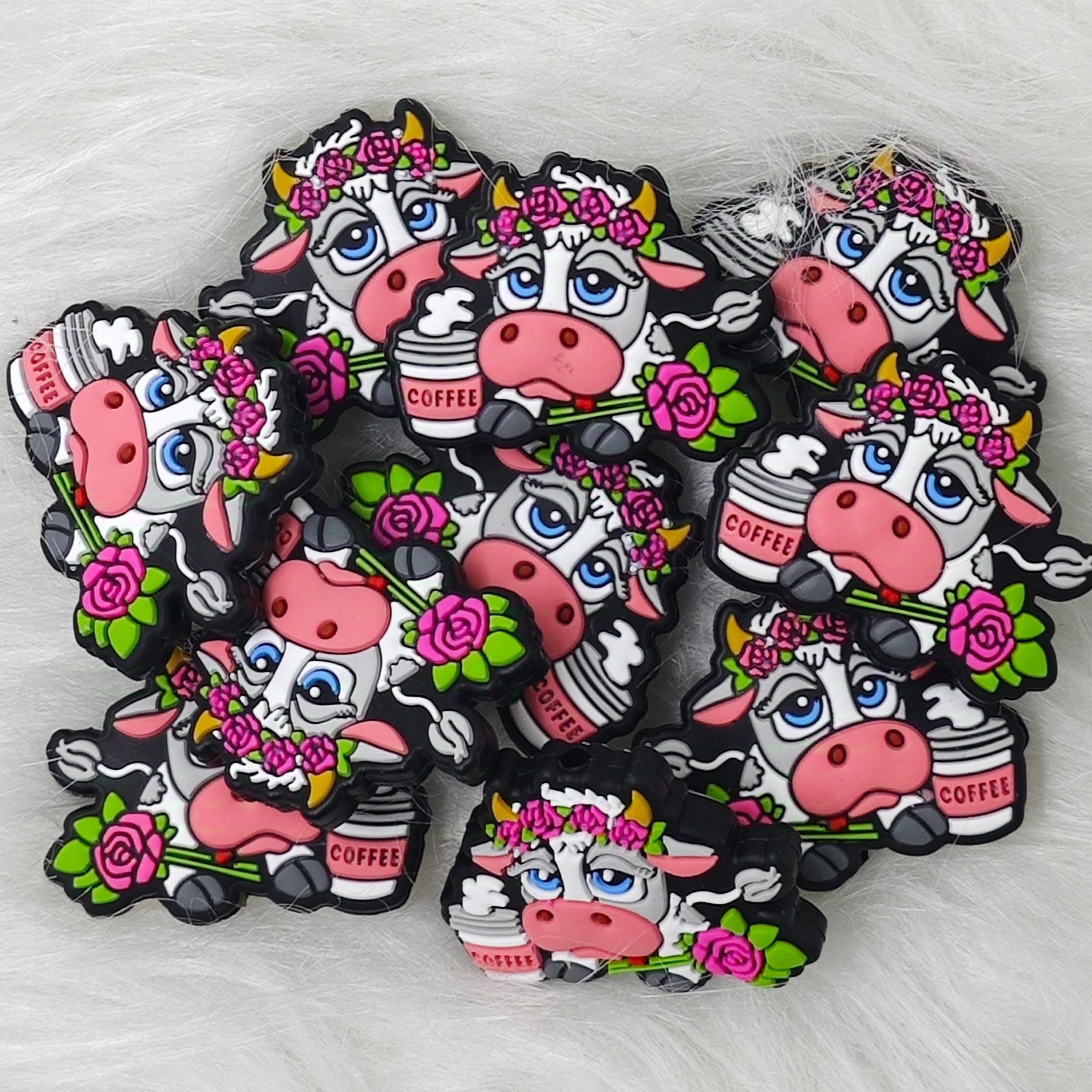 Flowers cow Silicone Focal Bead, cow focal beads wholesale, Animal Shaped Beads