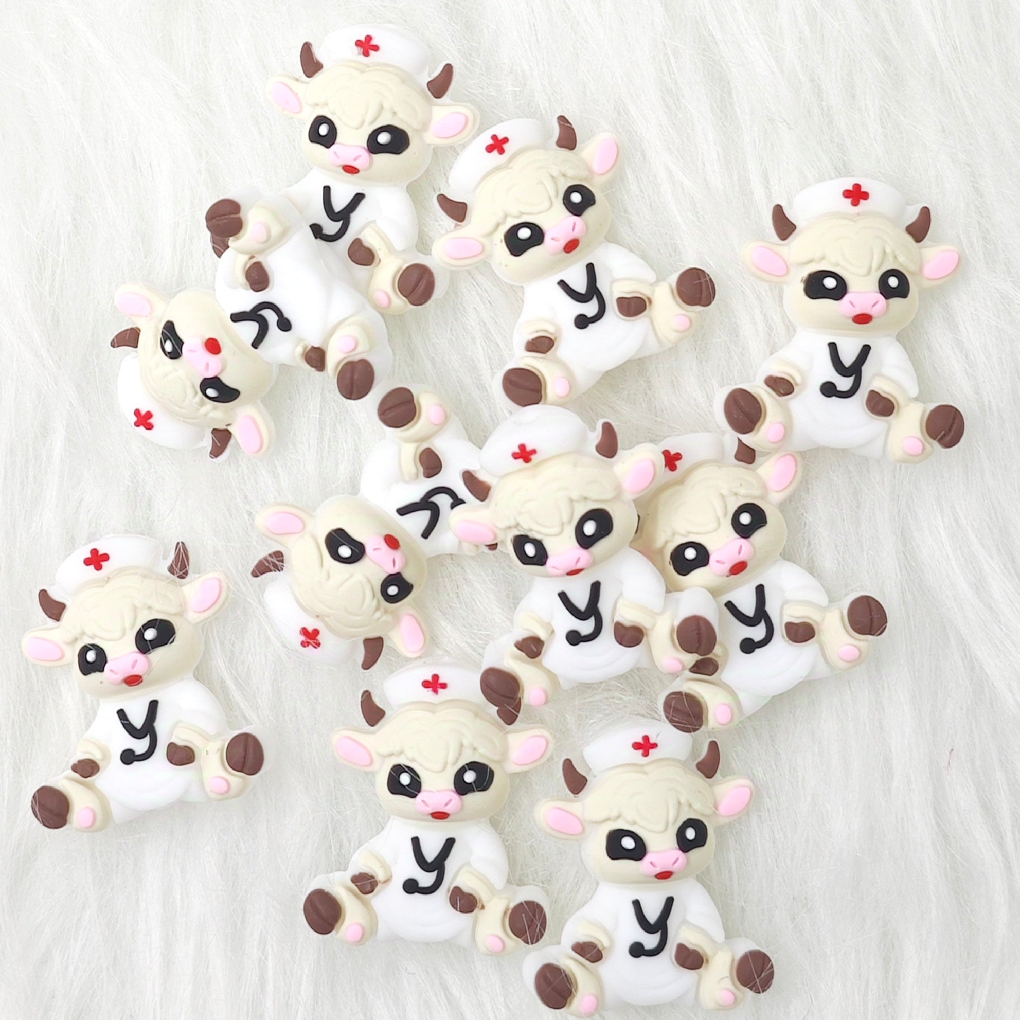 Animal Shaped Focal Beads 3D Nurse Silicone Beads Cute Cow Focal Beads DIY Gift