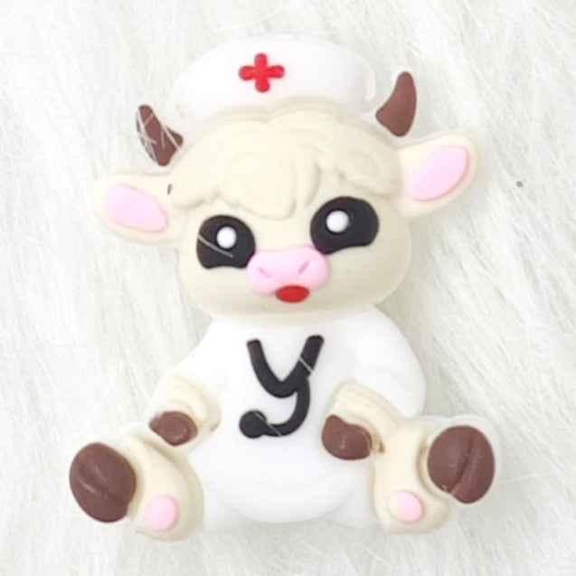 Animal Shaped Focal Beads 3D Nurse Silicone Beads Cute Cow Focal Beads DIY Gift