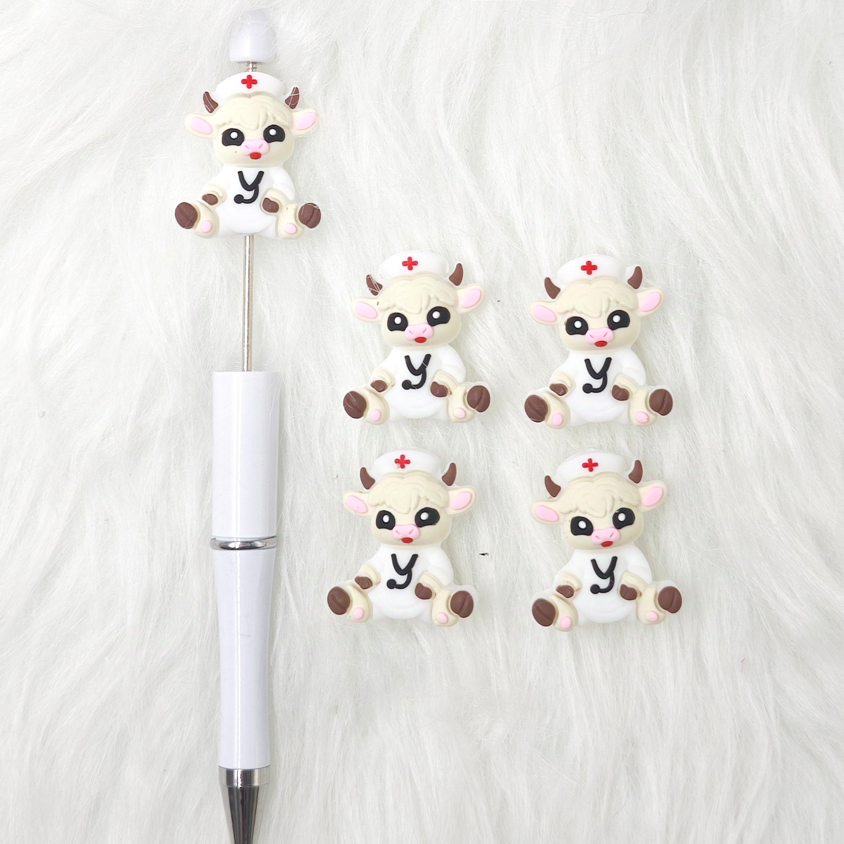 Animal Shaped Focal Beads 3D Nurse Silicone Beads Cute Cow Focal Beads DIY Gift