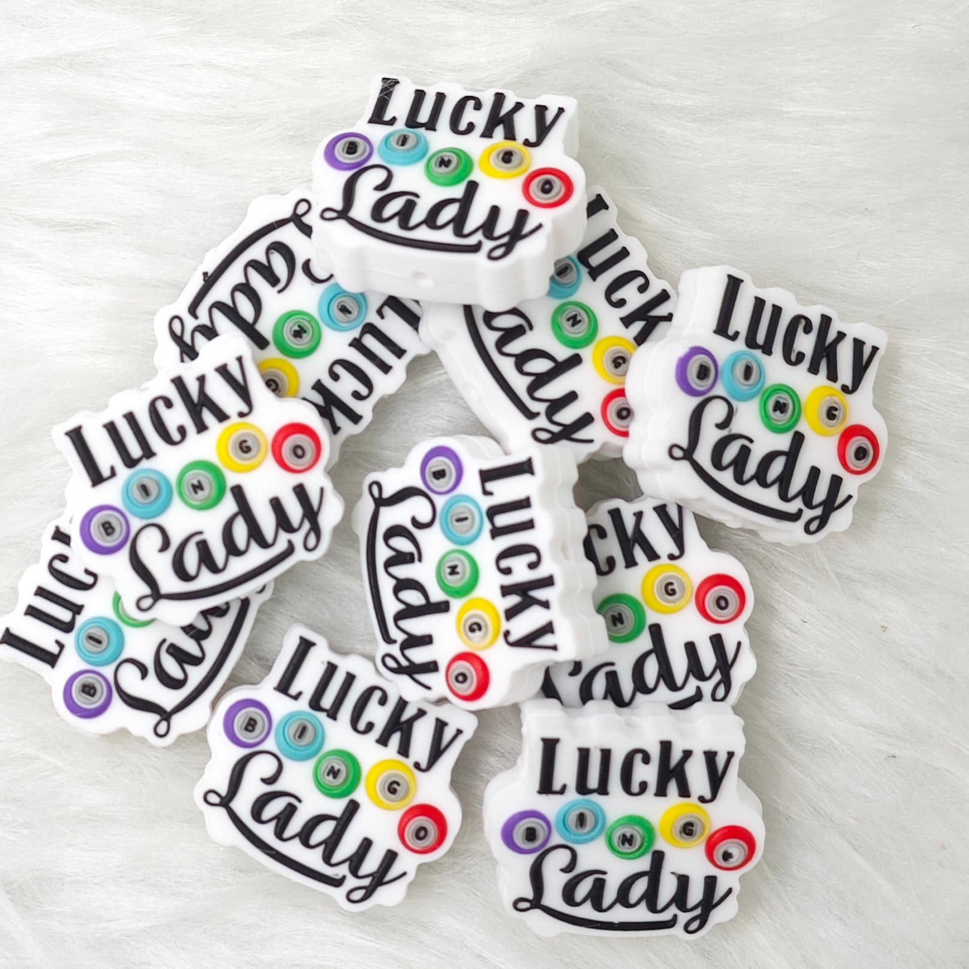 Lucky bingo lady  Silicone Focal Beads Wholesale, saying focal beads