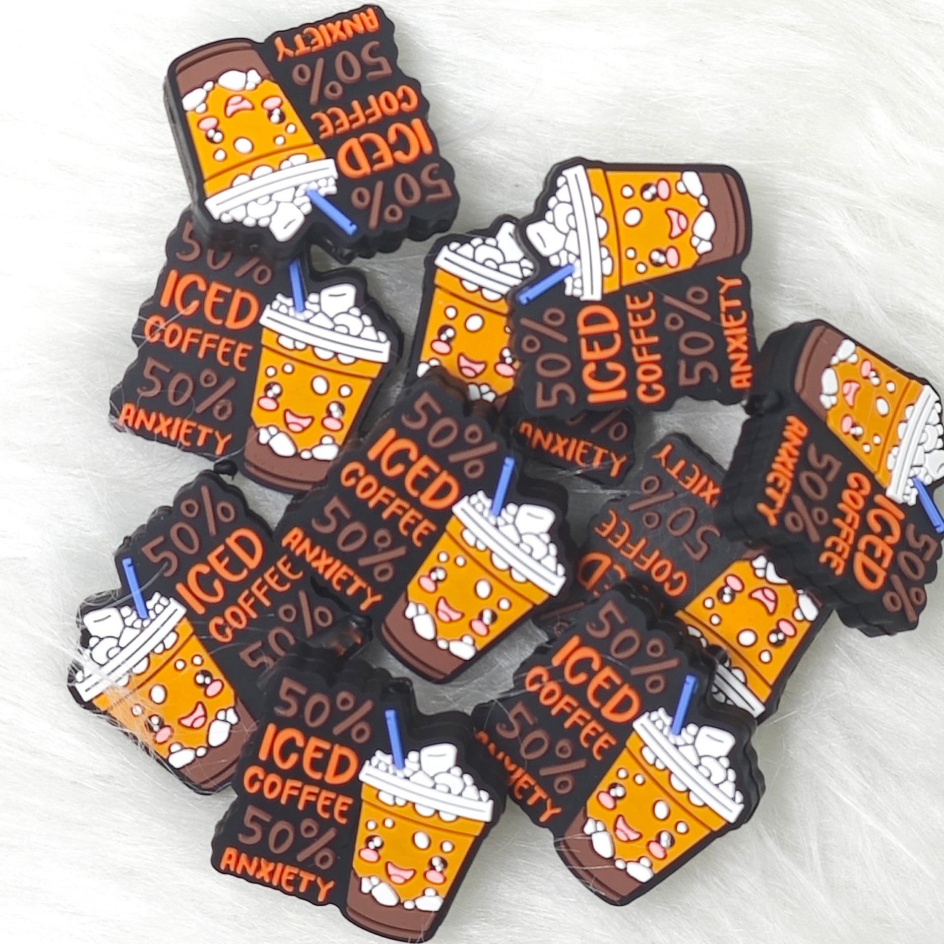 50% iced coffee and 50% anxiety Silicone Focal Beads Wholesale, saying Focal Beads