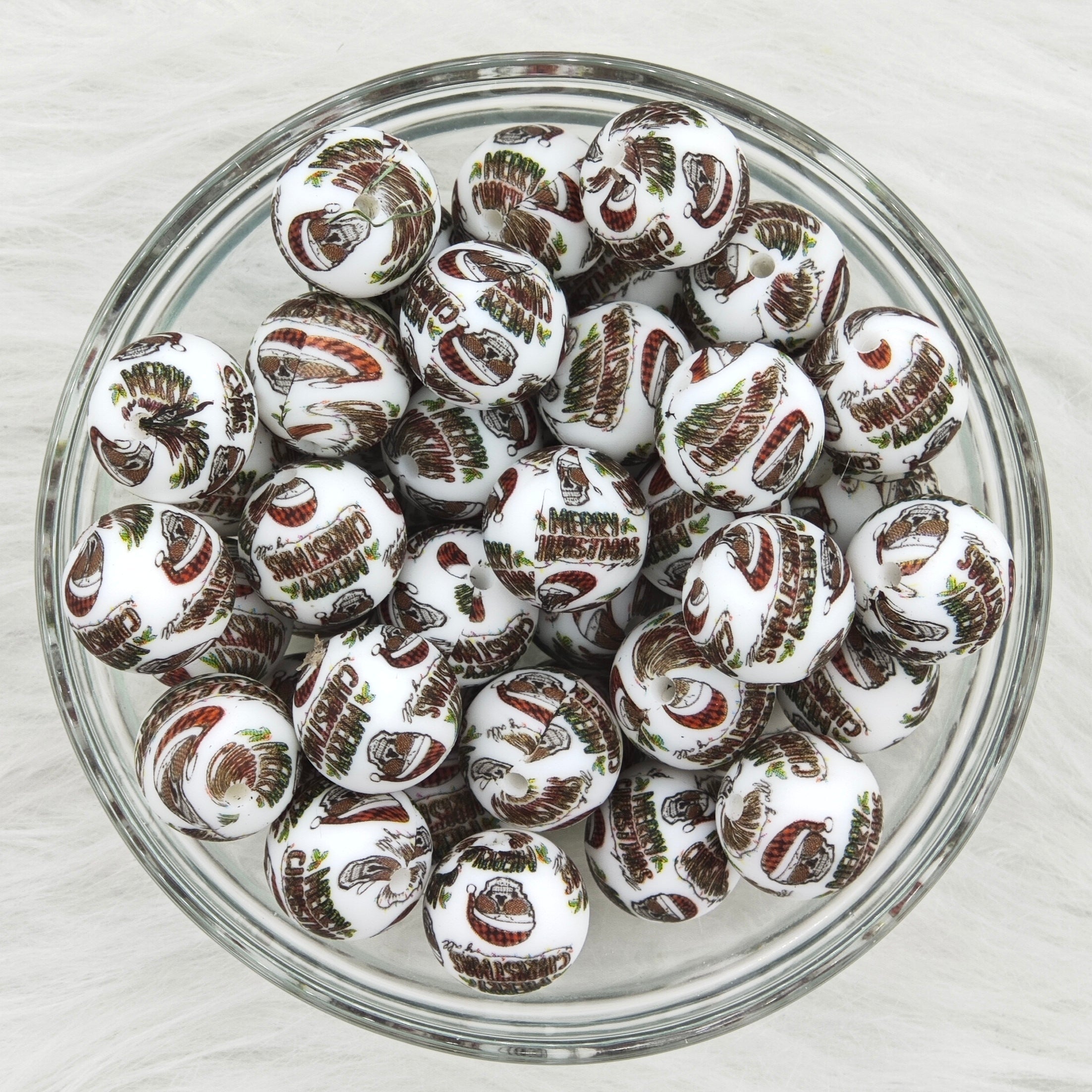 15mm Brown Christmas Printed Silicone Beads 15mm