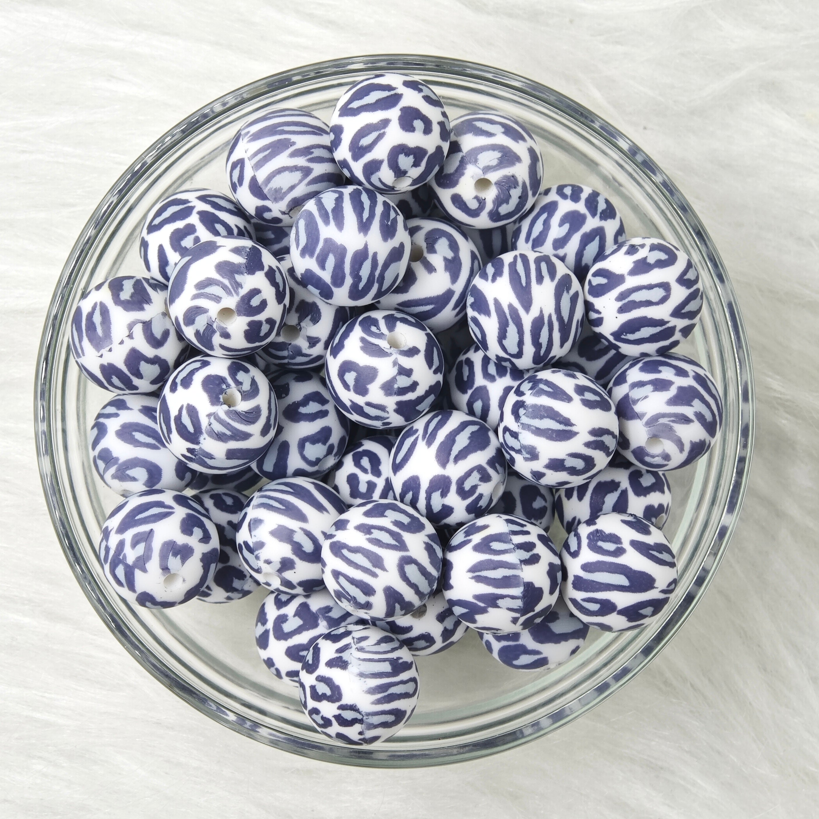 15mm Blue leopard Printed Silicone Beads 15mm