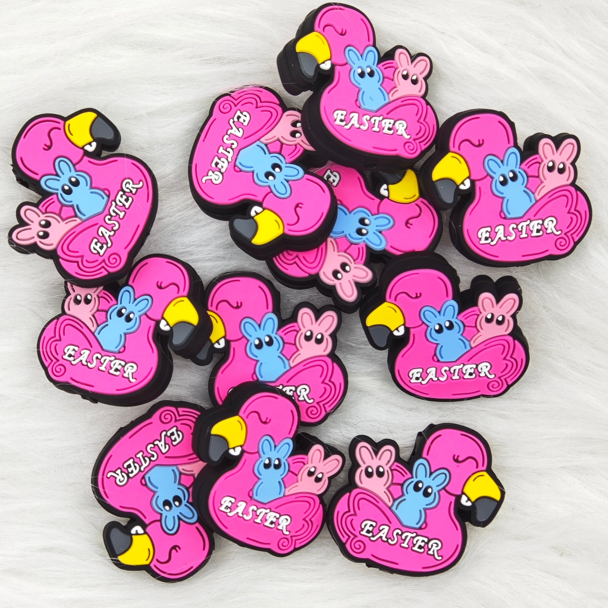 Flamingo with peeps Silicone Focal Beads, Easter day Focal Beads