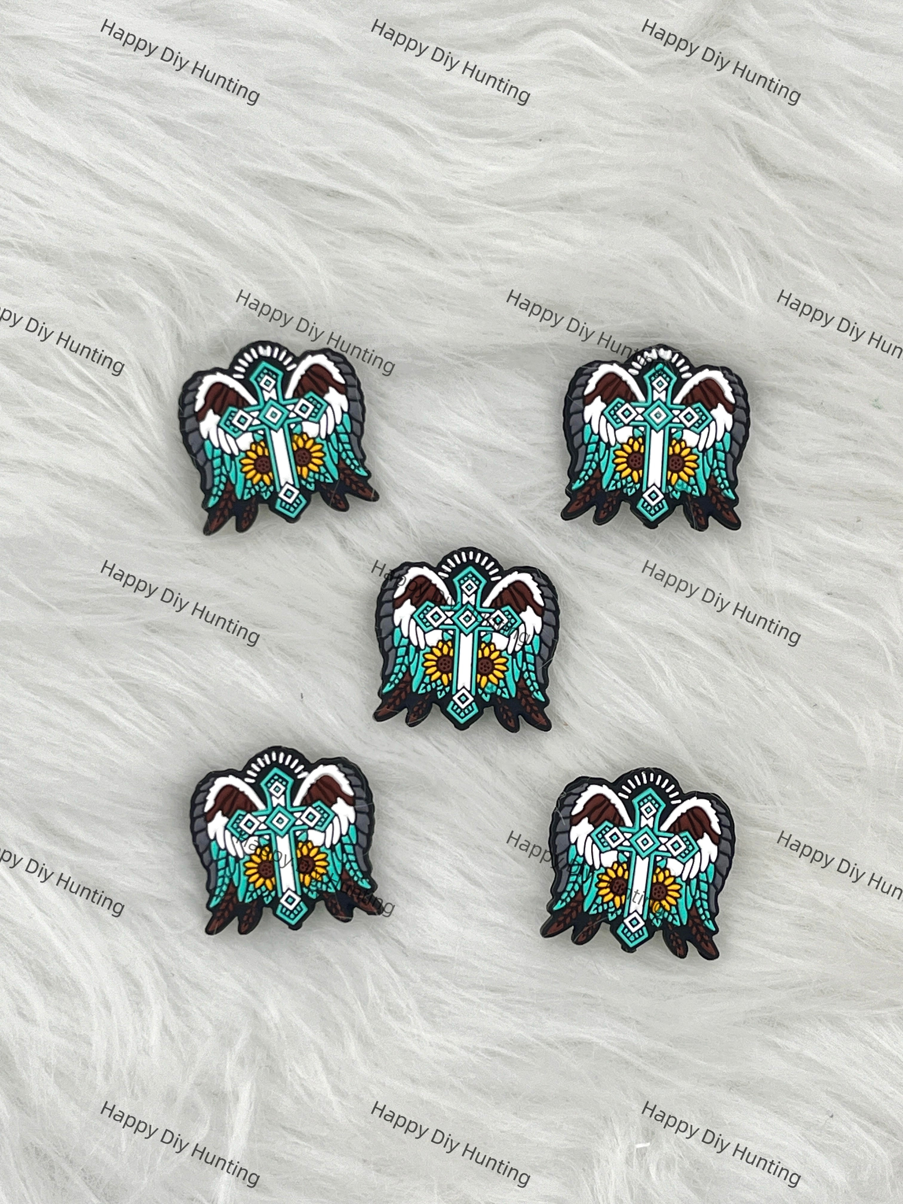 A Cross With Wings Silicone Focal Beads Wholesale, Religion silicone focal beads for pens