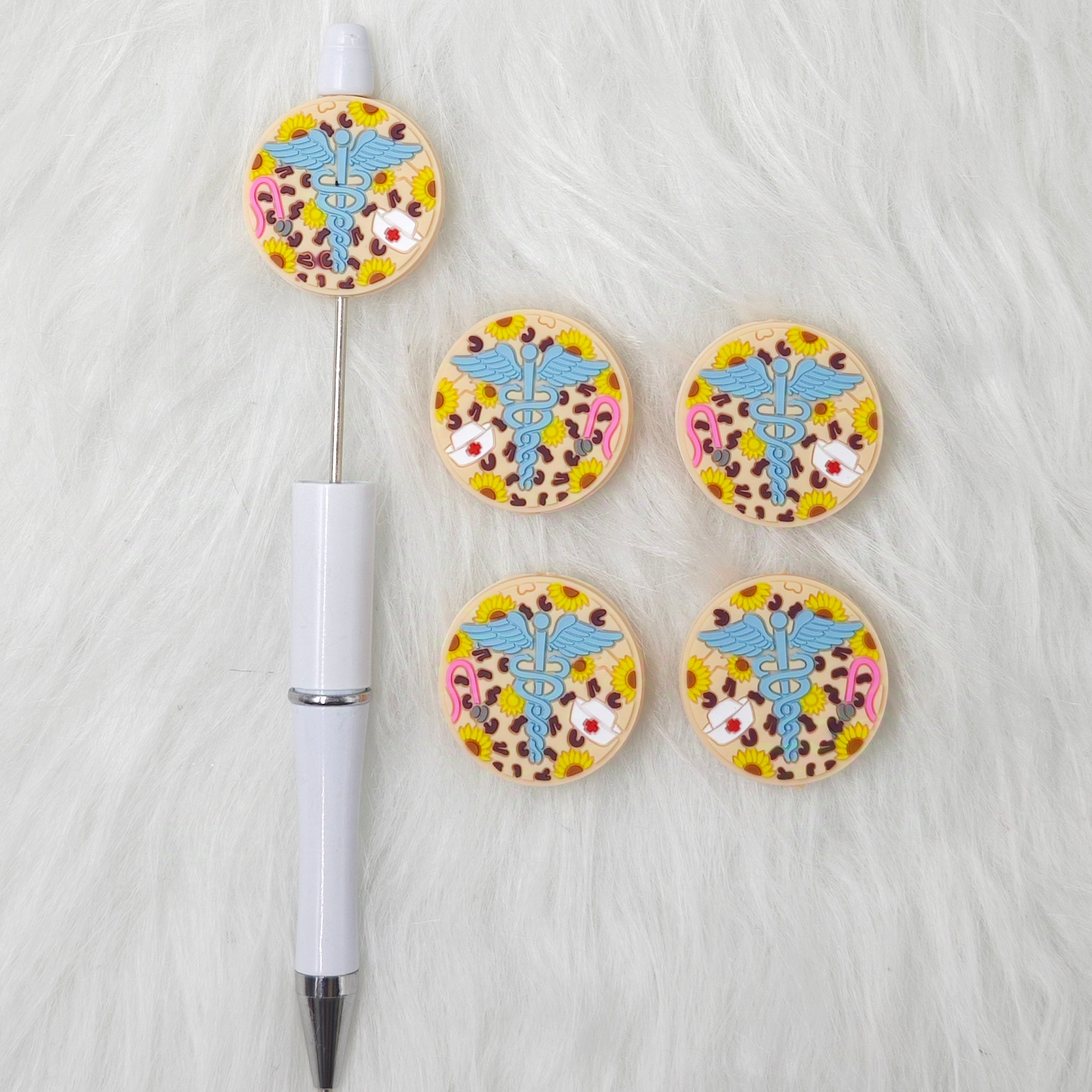 Angle Wings with Nurse Hat Silicone Focal Beads Nurse Focal Beads Round Focal Beads