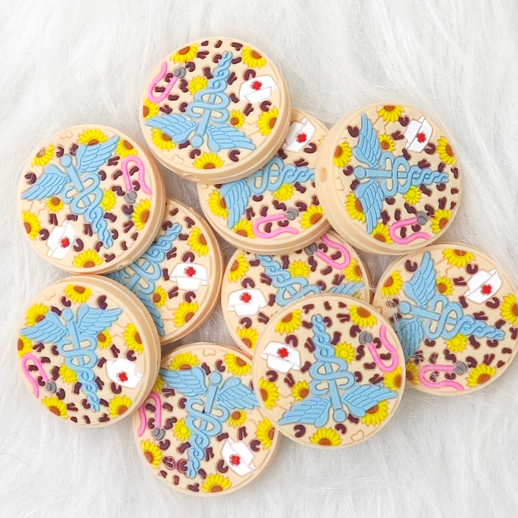 Angle Wings with Nurse Hat Silicone Focal Beads Nurse Focal Beads Round Focal Beads