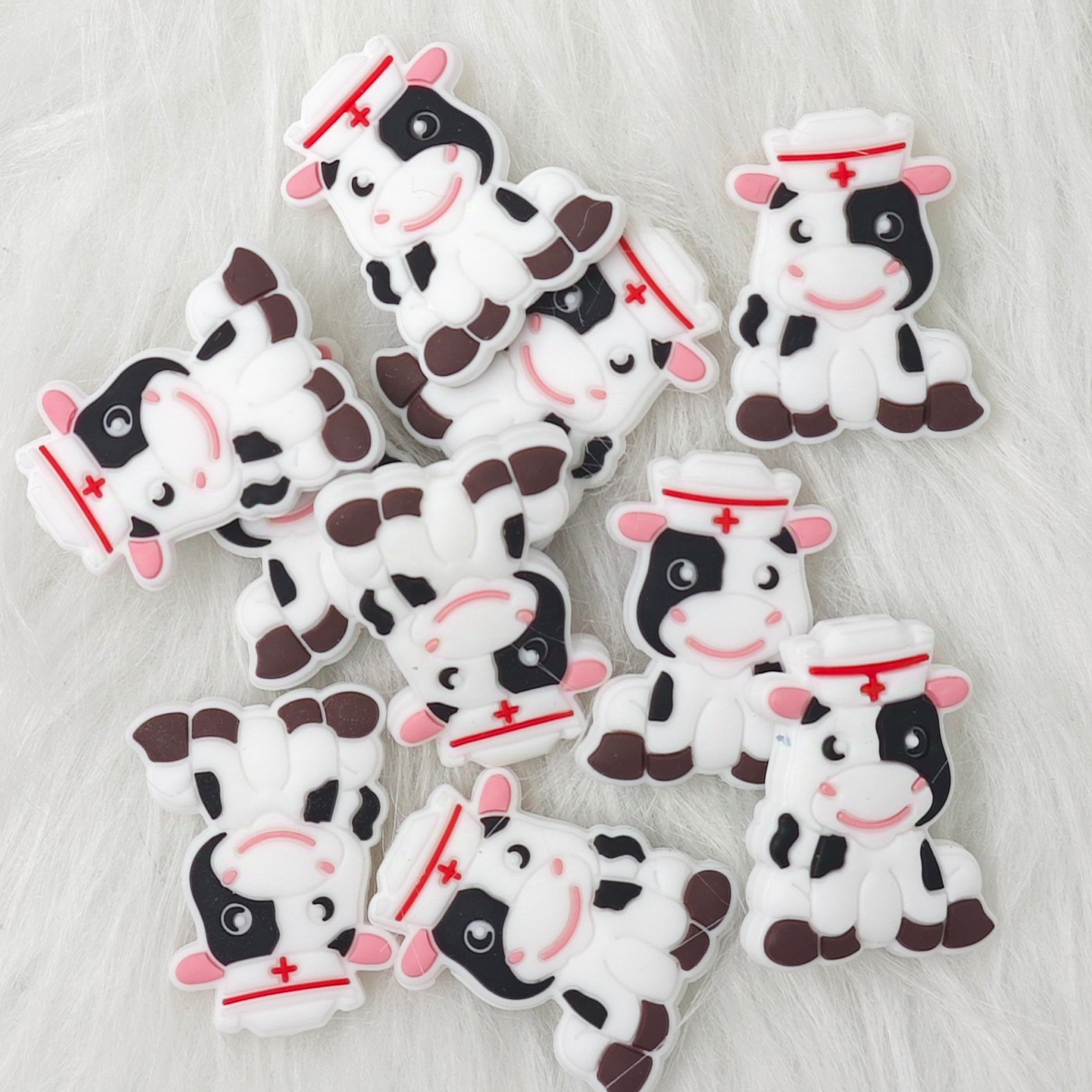 Animal Shaped Focal Beads 3D Nurse Silicone Beads Cute Cow Focal Beads DIY Gift