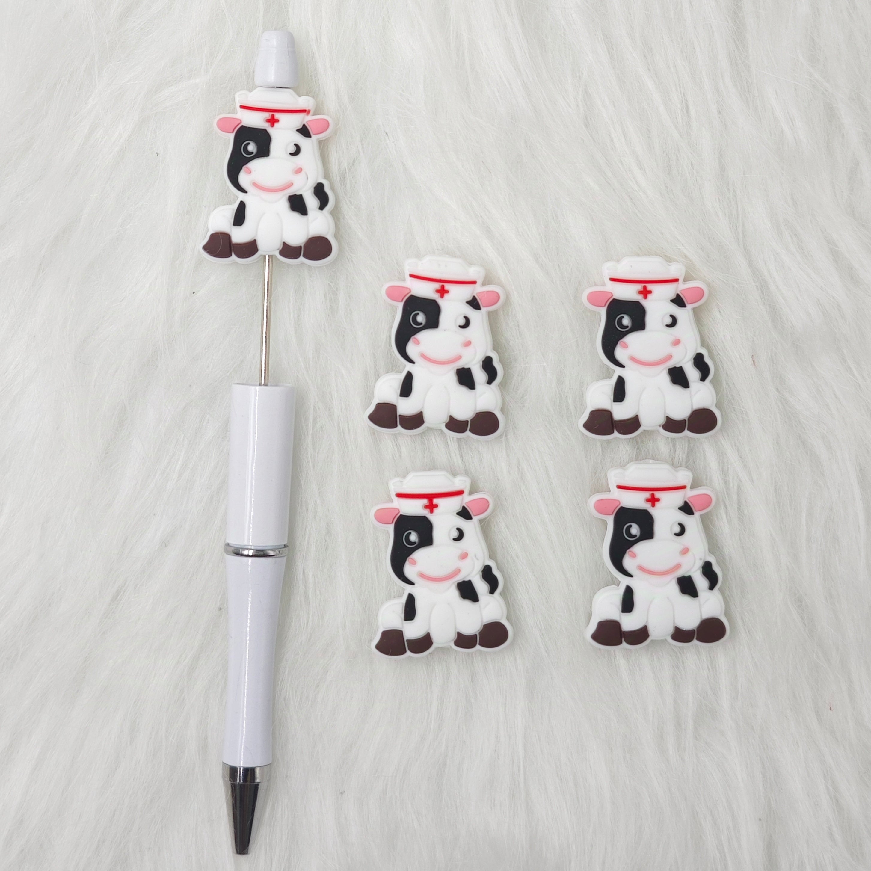 Animal Shaped Focal Beads 3D Nurse Silicone Beads Cute Cow Focal Beads DIY Gift